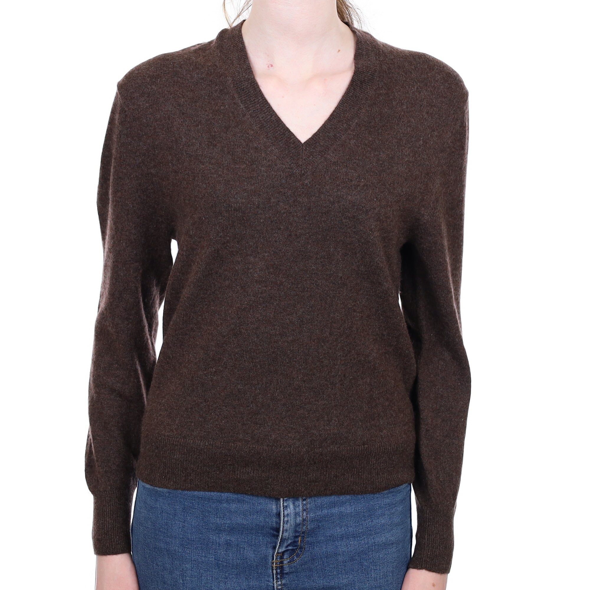 Mole Brown Cashmere V Neck Jumper Extra Small