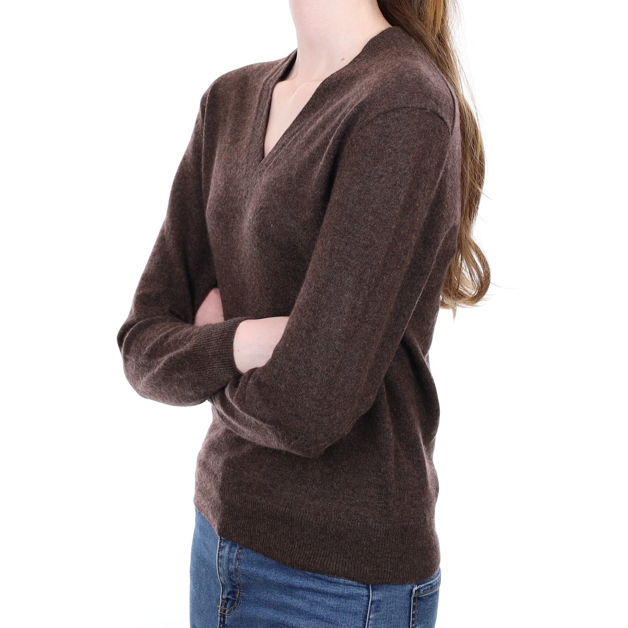 Mole Brown Cashmere V Neck Jumper Extra Small
