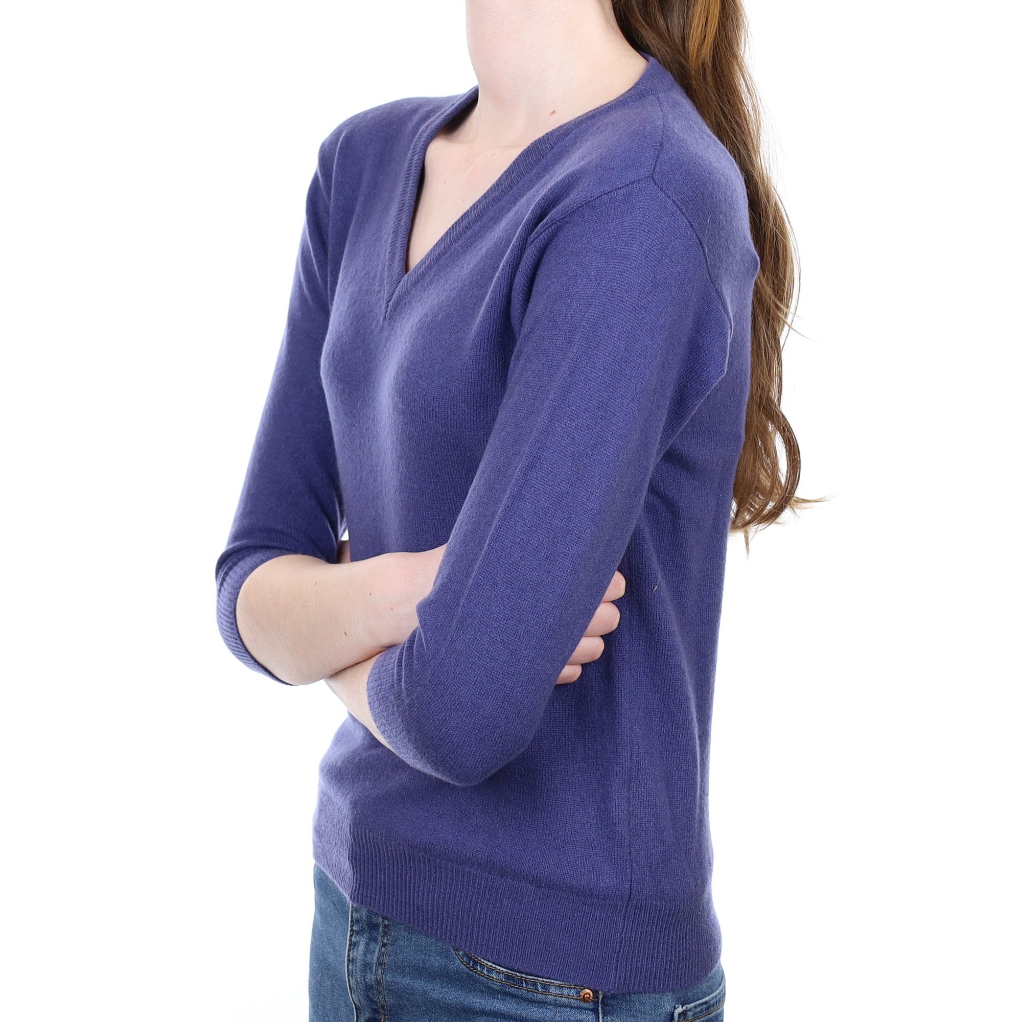 Amethyst Purple Cashmere V Neck Jumper Extra Small