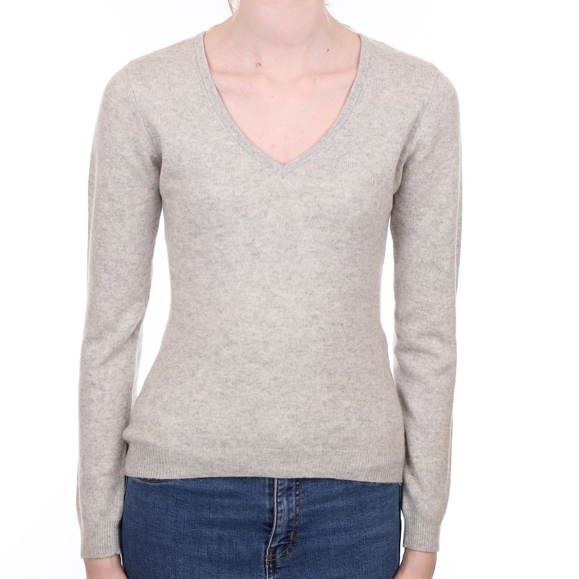Smoke Grey Cashmere V Neck Jumper Extra Small