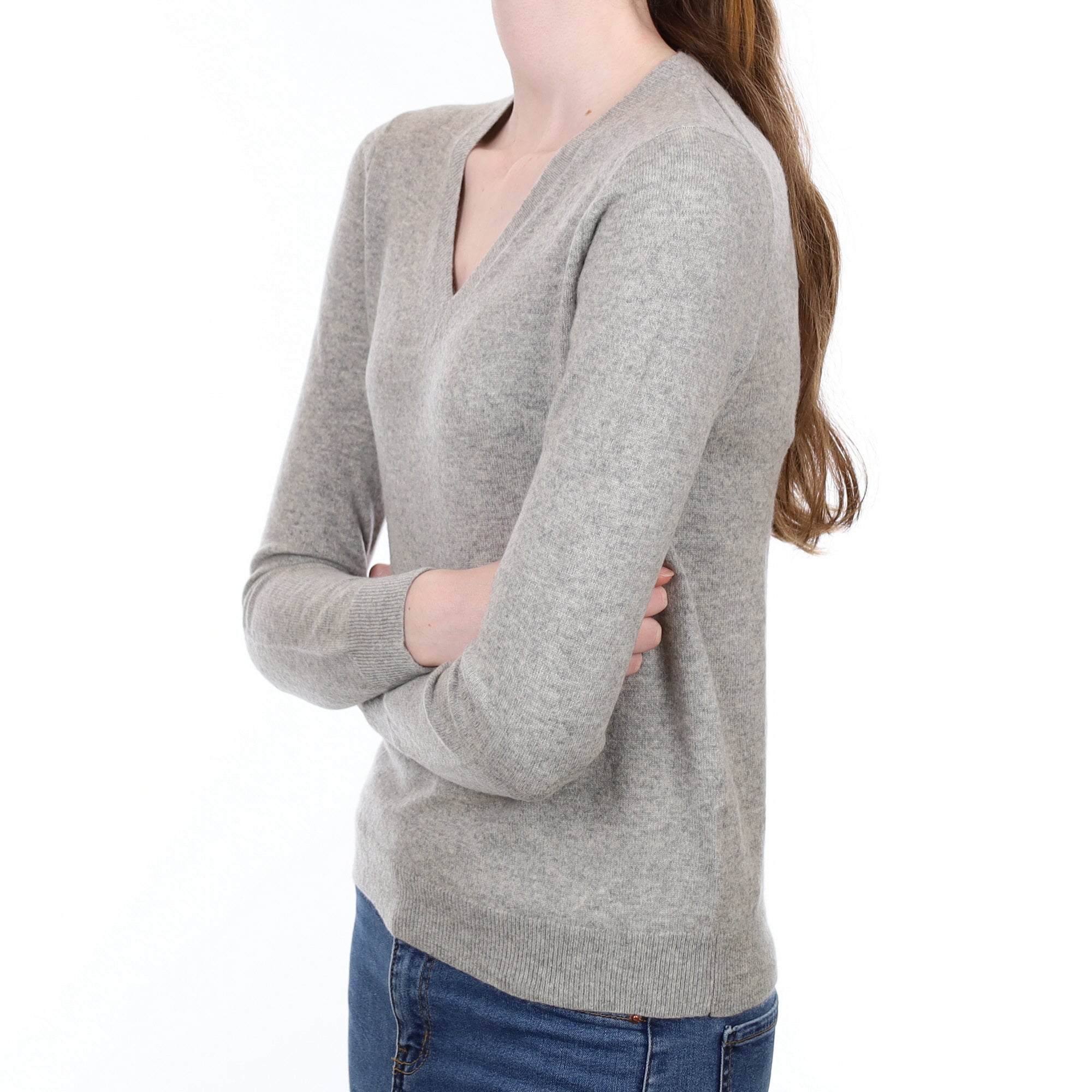 Smoke Grey Cashmere V Neck Jumper Extra Small
