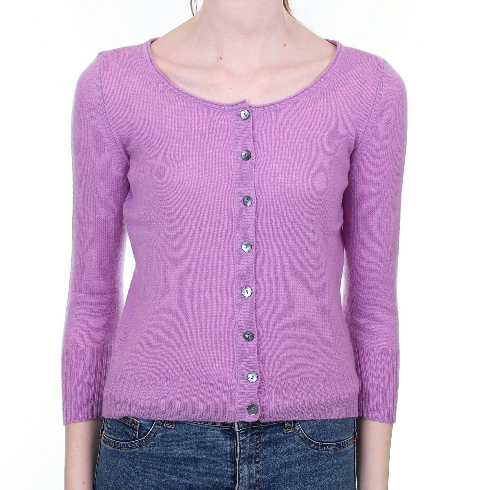 Lavender Purple Cashmere Crew Neck Cardigan Extra Small