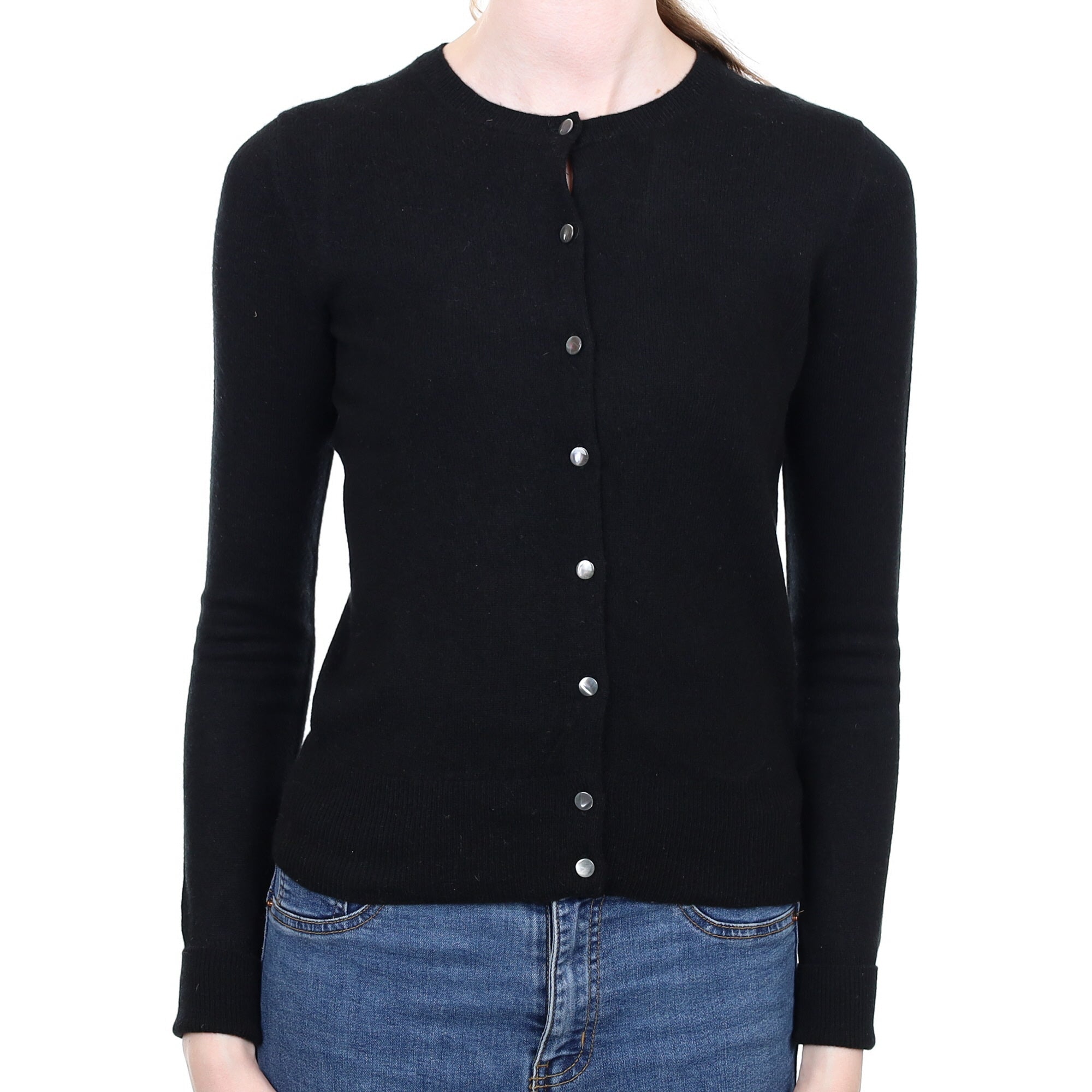 Black Cashmere Crew Neck Cardigan Extra Small