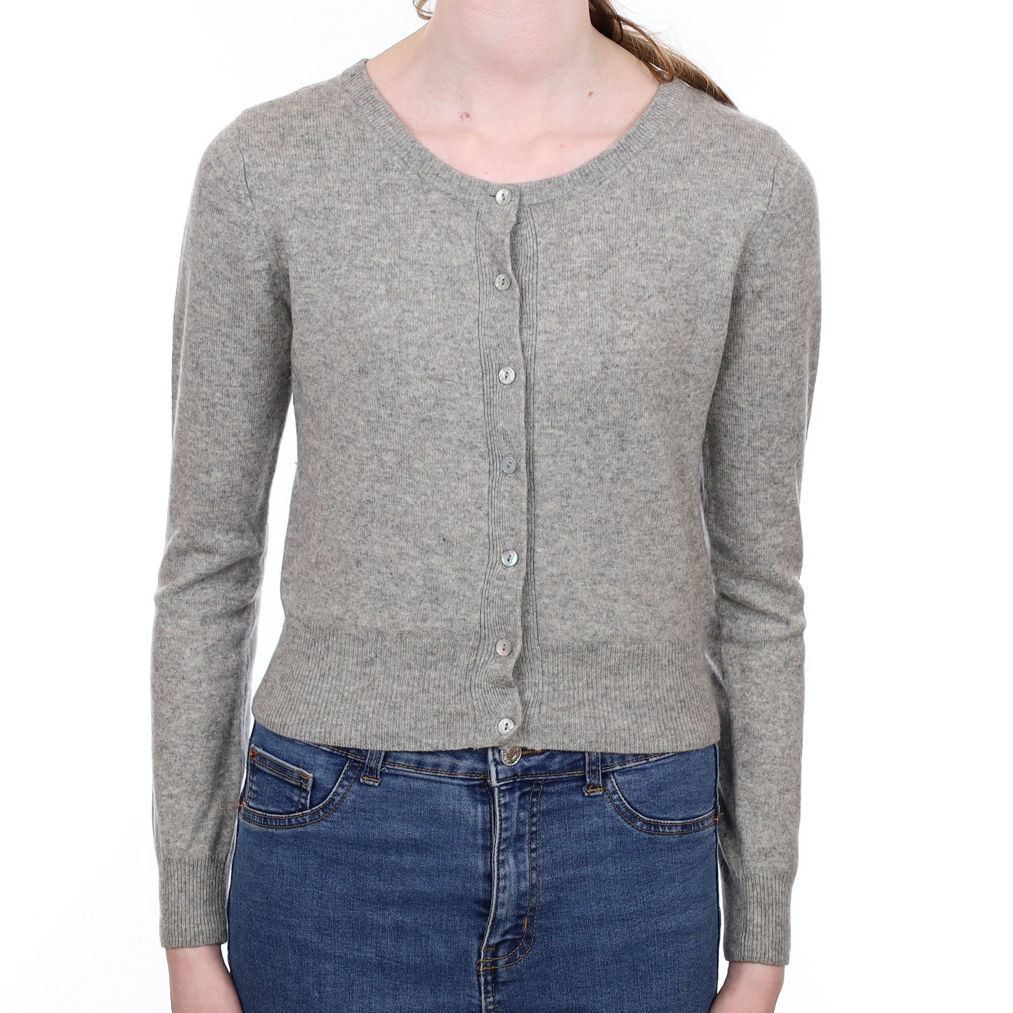 Smoke Grey Cashmere Crew Neck Cardigan Extra Small