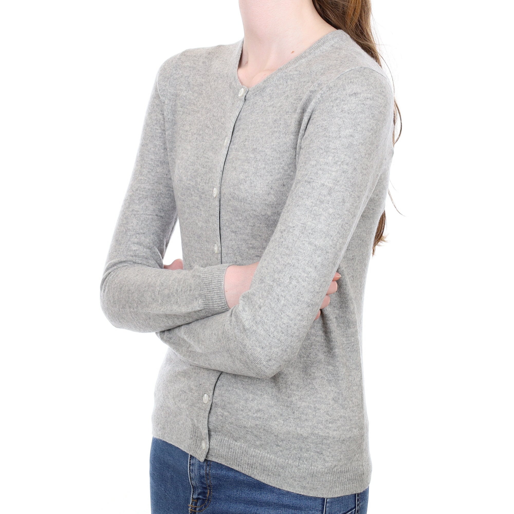 Smoke Grey Cashmere Crew Neck Cardigan Extra Small