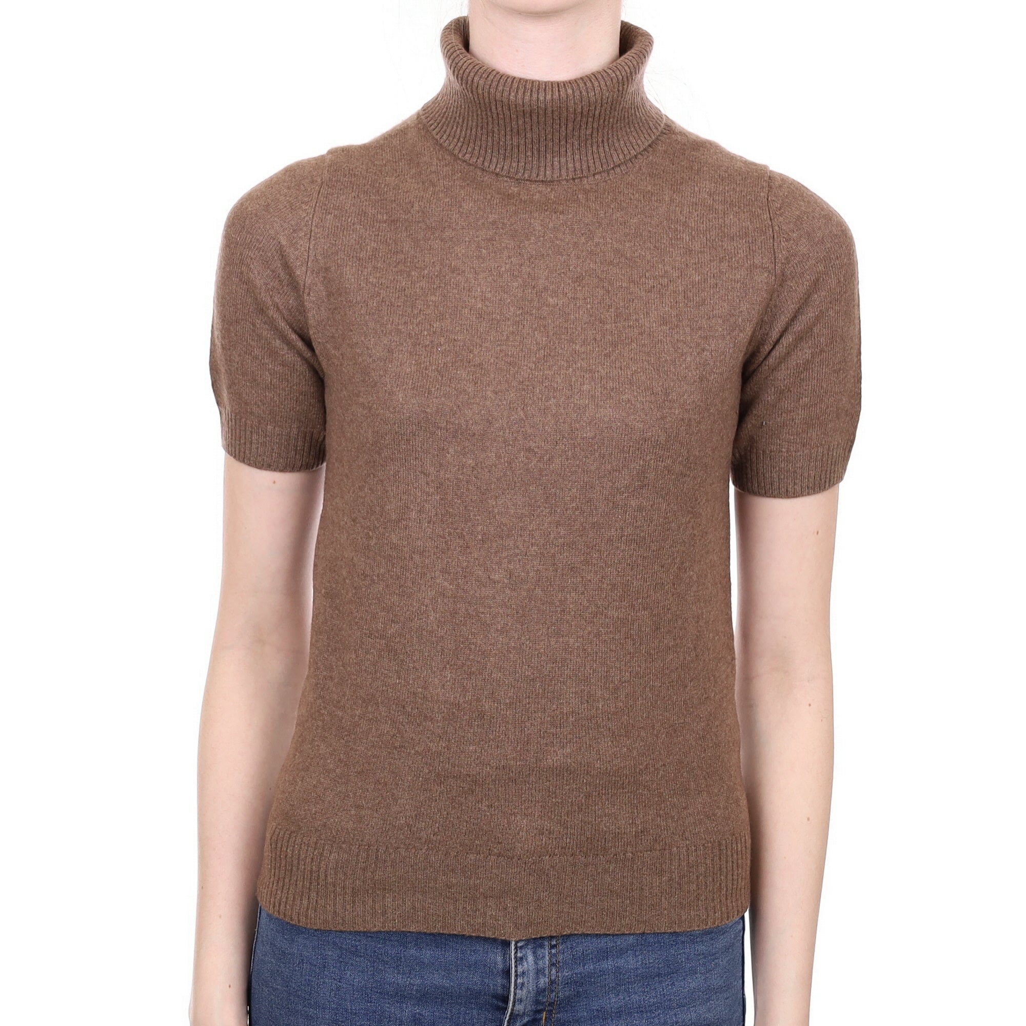 Donkey Brown Cashmere Short Sleeved Polo Neck Jumper Extra Small