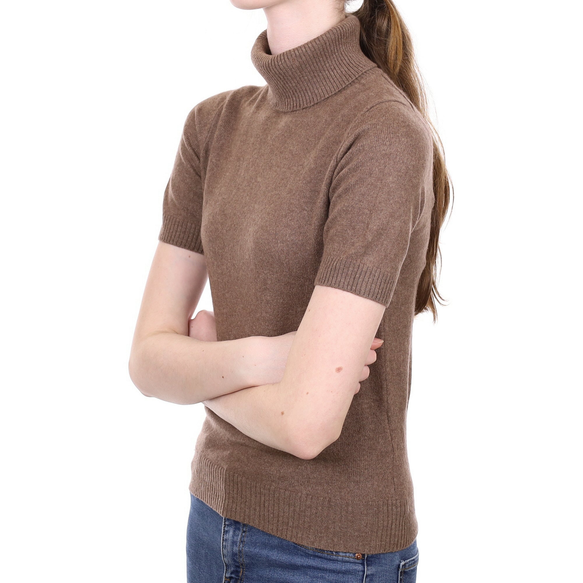 Donkey Brown Cashmere Short Sleeved Polo Neck Jumper Extra Small