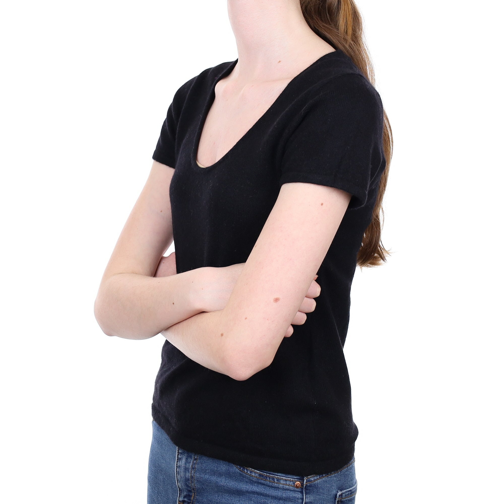 Black Cashmere Short Sleeved Scoop Neck Jumper Extra Small