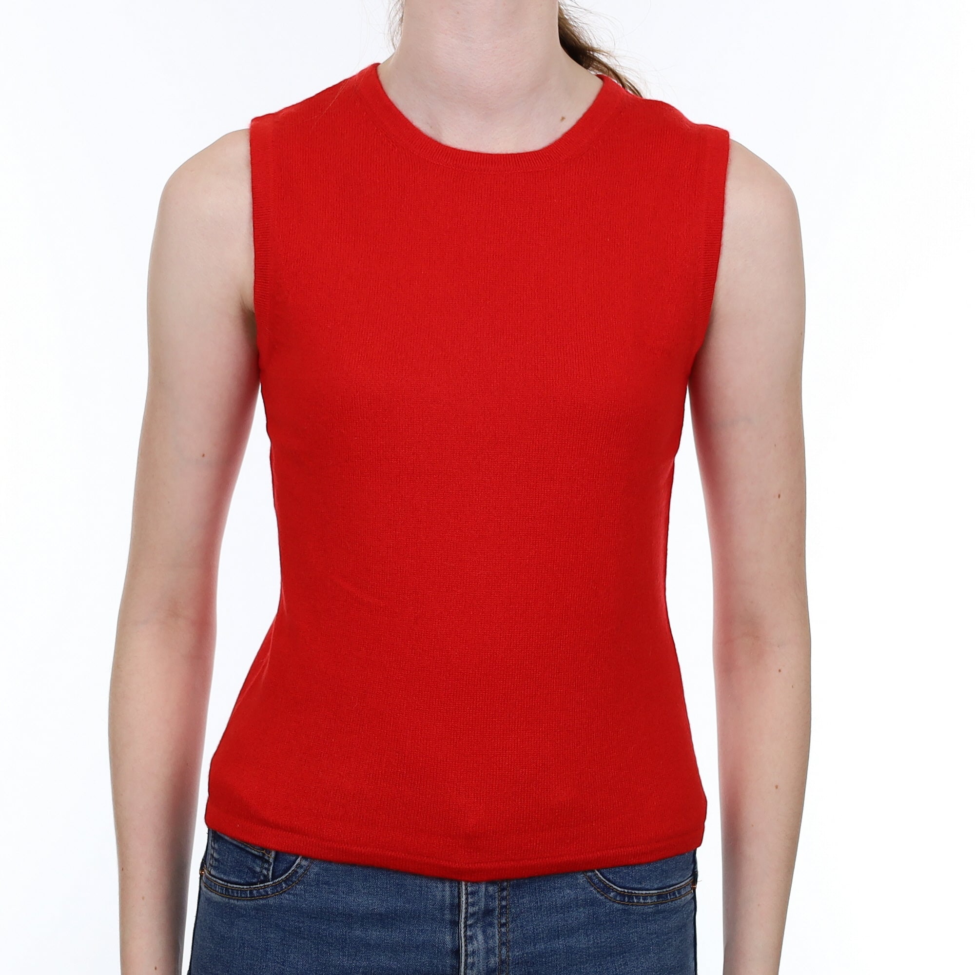Spanish Red Cashmere Crew Neck Tank Top Extra Small