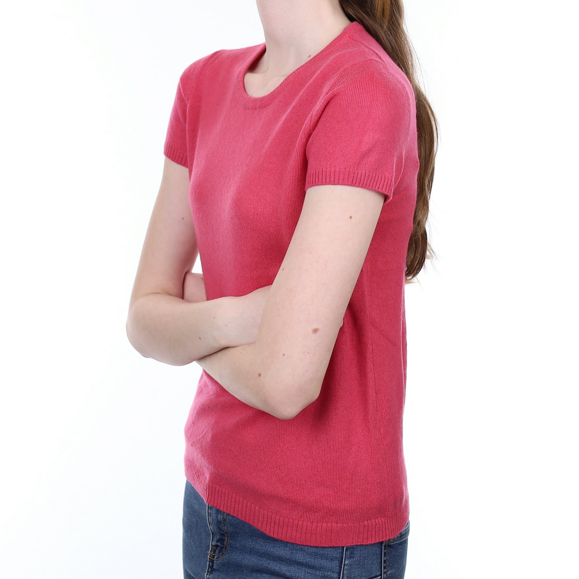 Rose Pink Cashmere Short Sleeved Crew Neck Jumper Extra Small