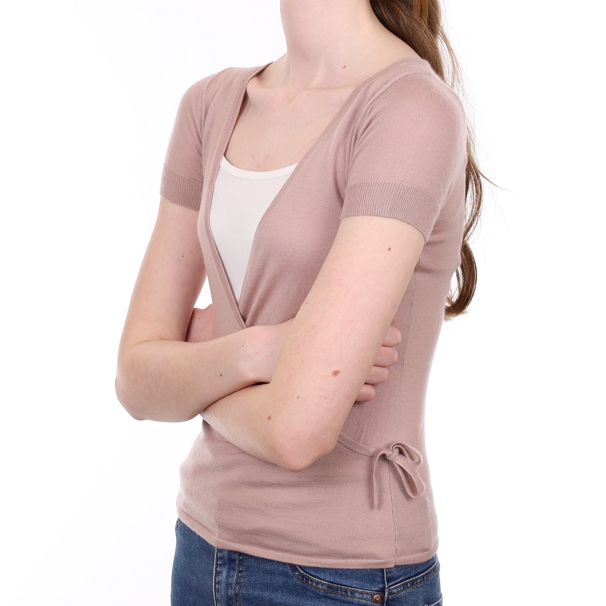 Faded Heather Cashmere V Neck Crossover Top Extra Small