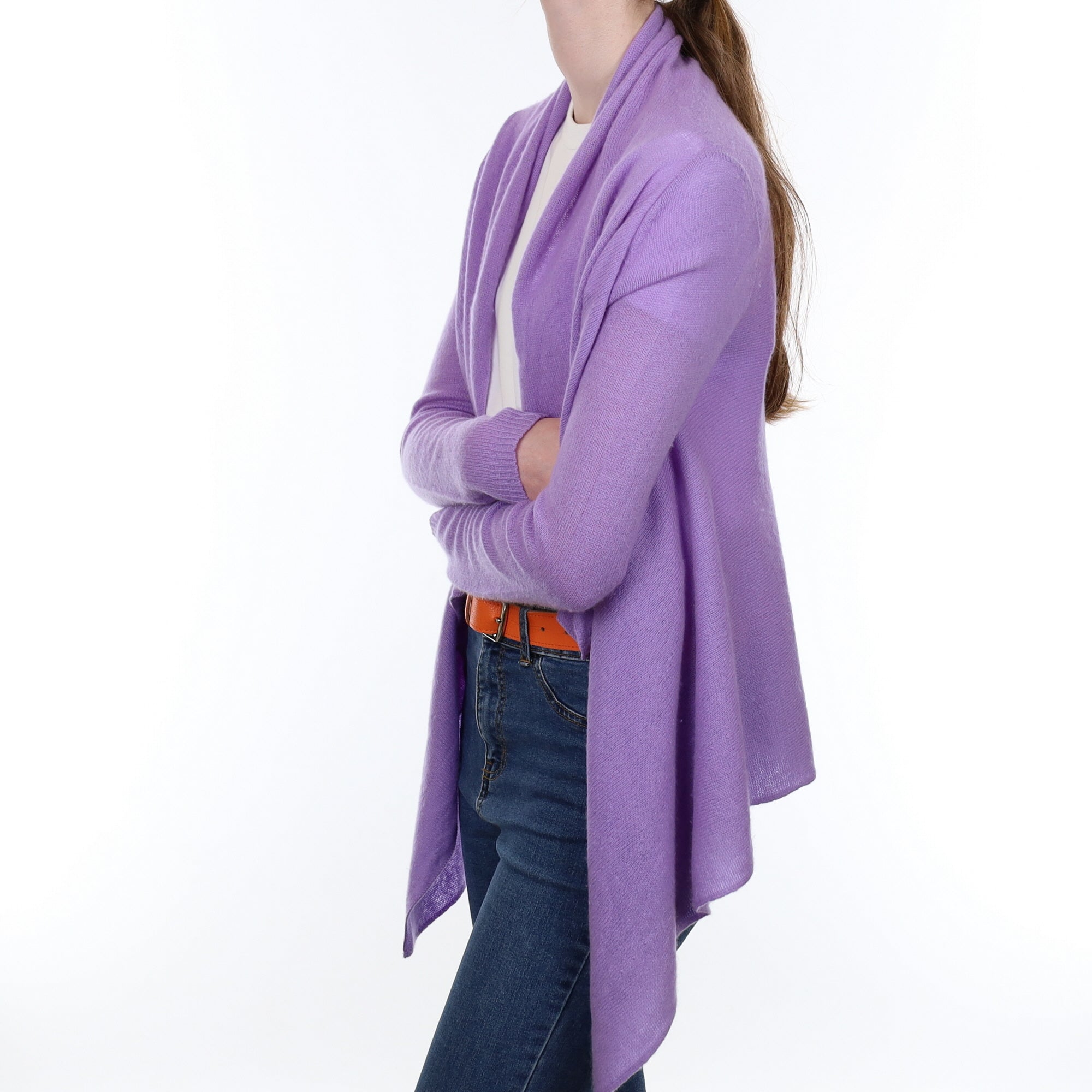 Lavender Purple Cashmere Waterfall Cardigan Extra Small