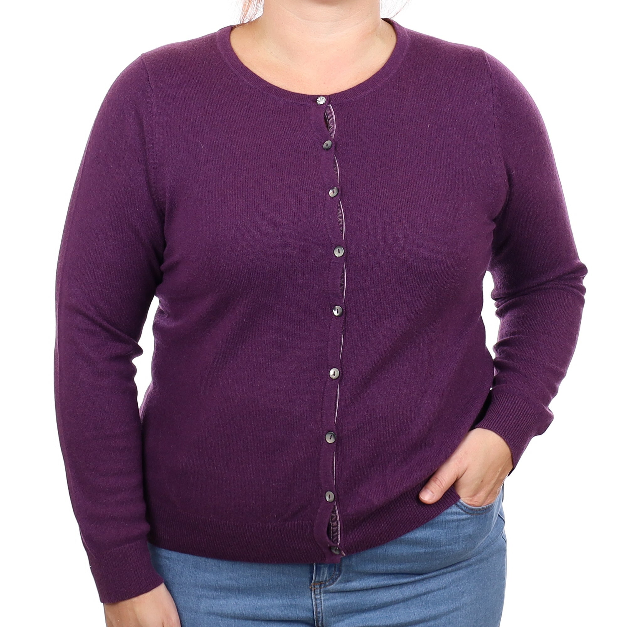 Blueberry Purple Cashmere Crew Neck Cardigan Large