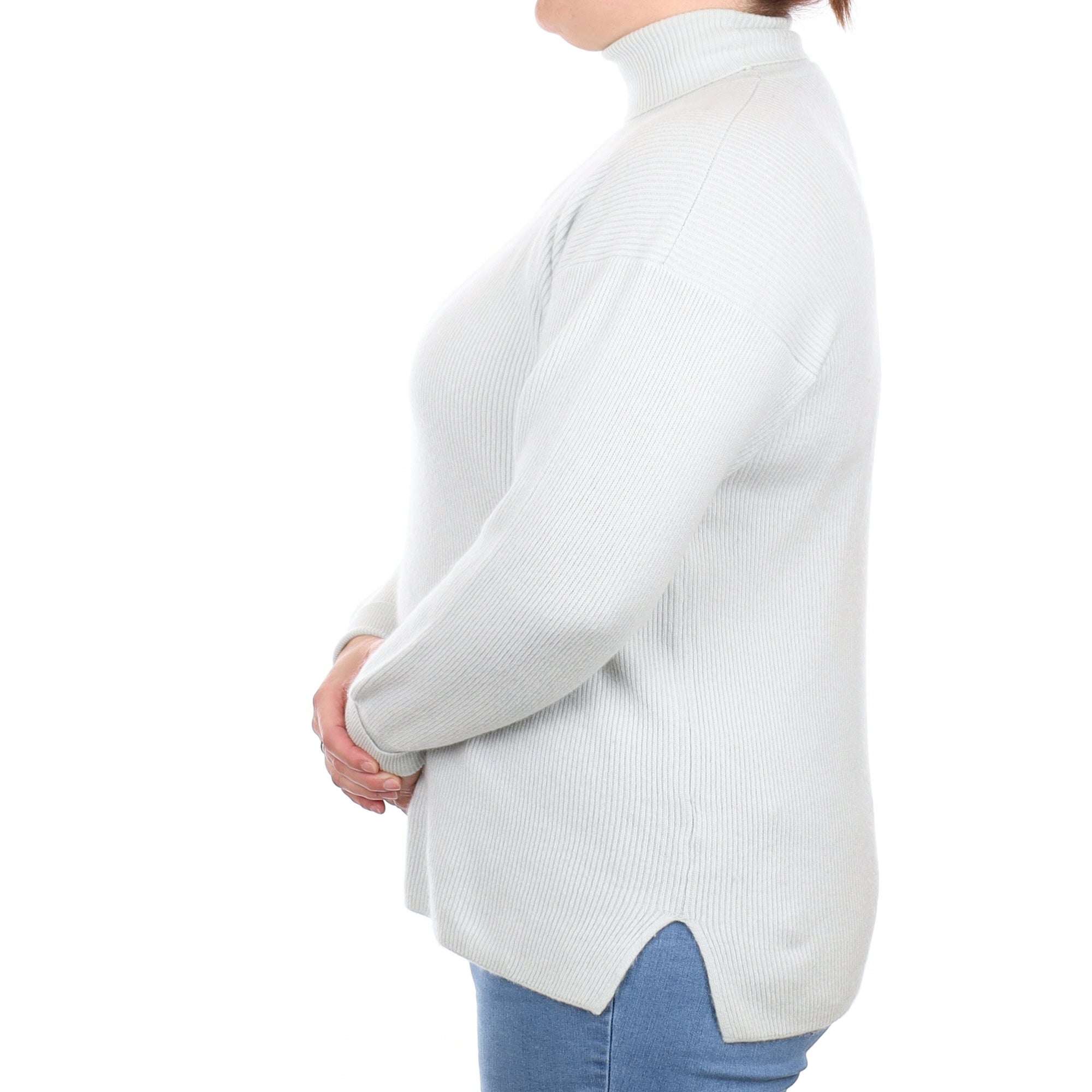 Italian Palest Mint Cashmere Slouchy Polo Neck Jumper Large