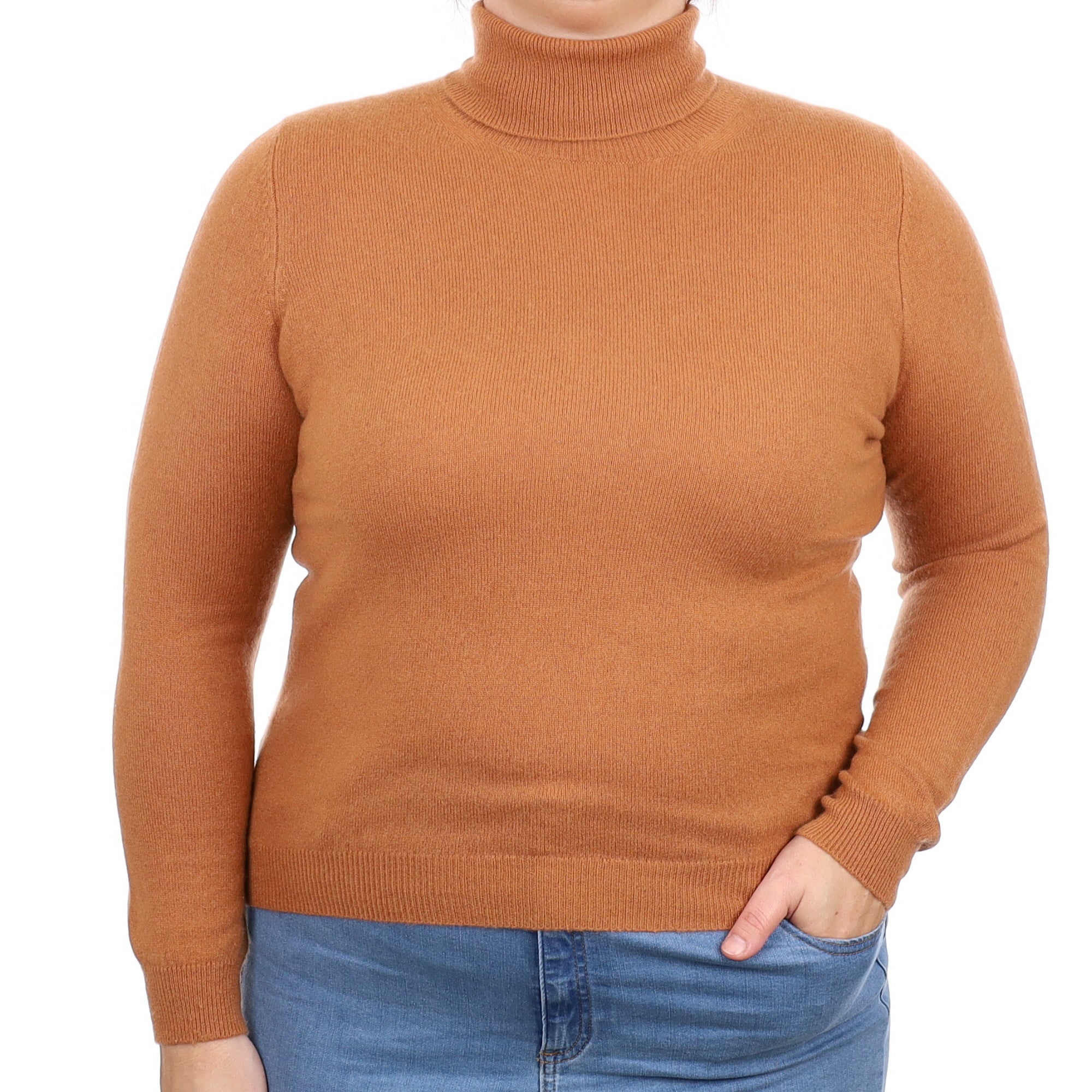 Terracotta Brown Cashmere Polo Neck Jumper Large