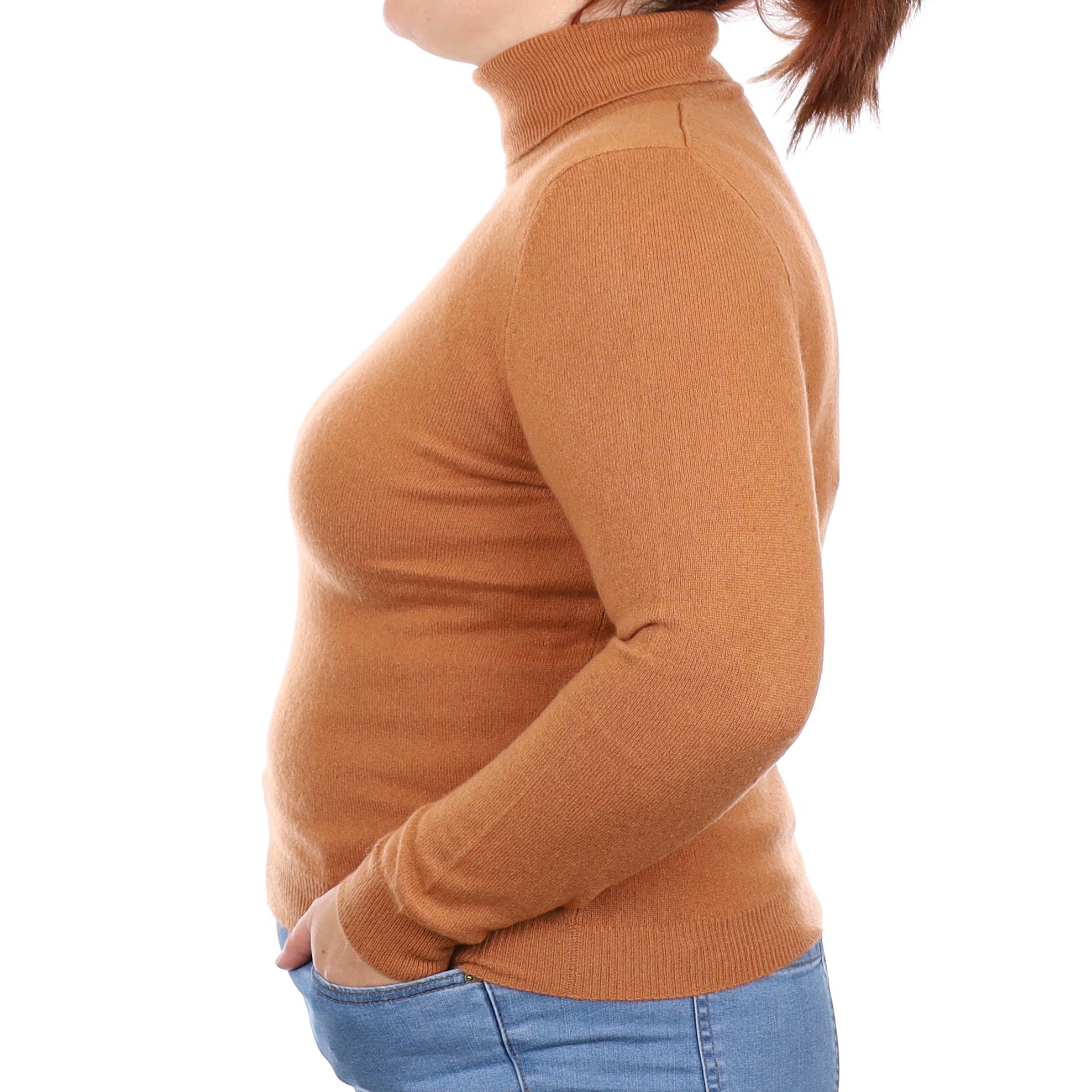 Terracotta Brown Cashmere Polo Neck Jumper Large