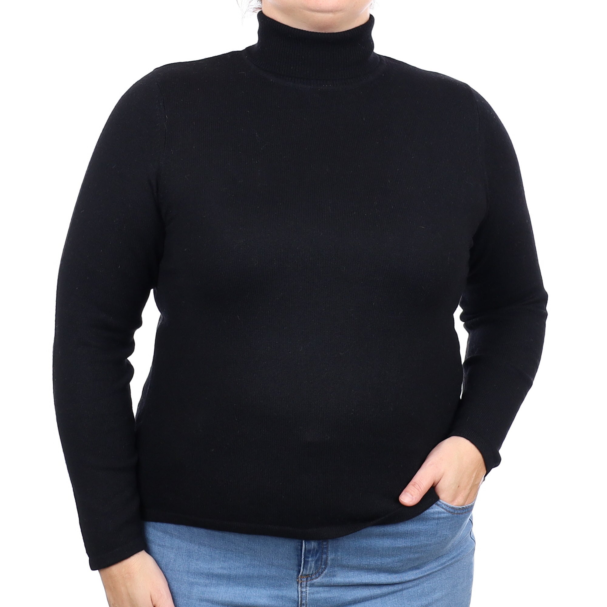 Black Cashmere Polo Neck Jumper Large