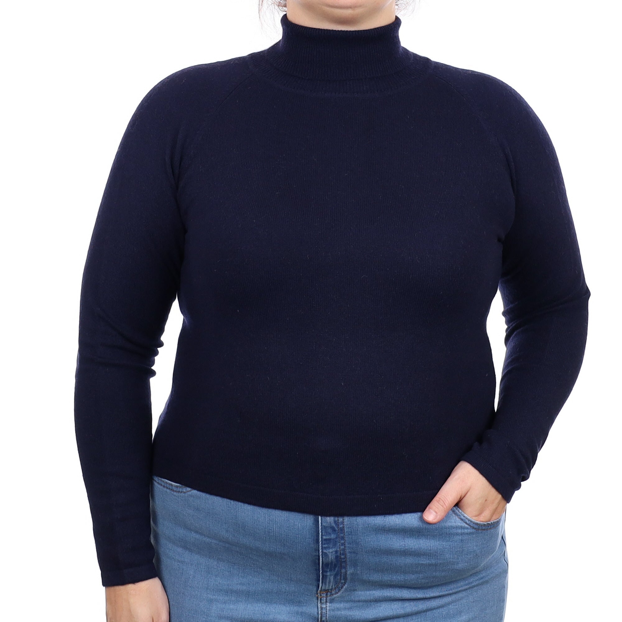 Navy Cashmere Polo Neck Jumper Large