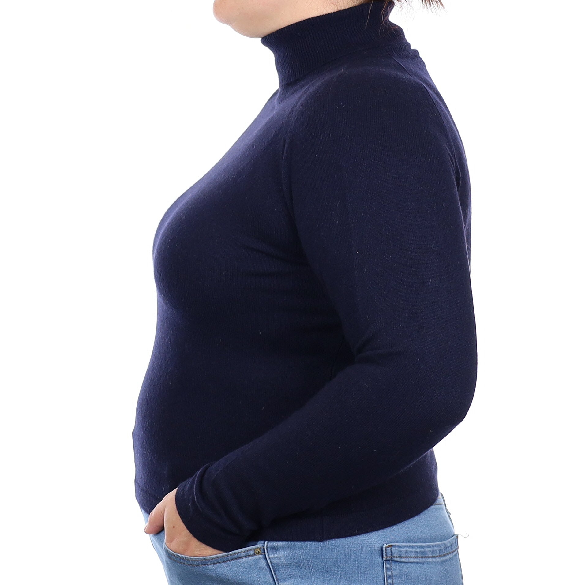 Navy Cashmere Polo Neck Jumper Large