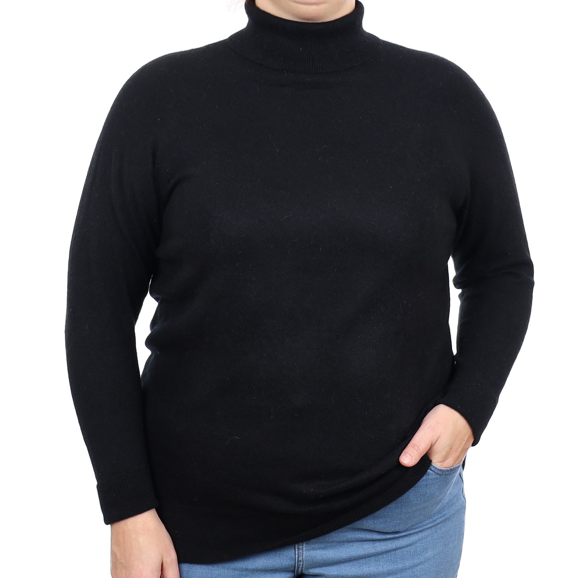 Black Cashmere Longline Polo Neck Jumper Large