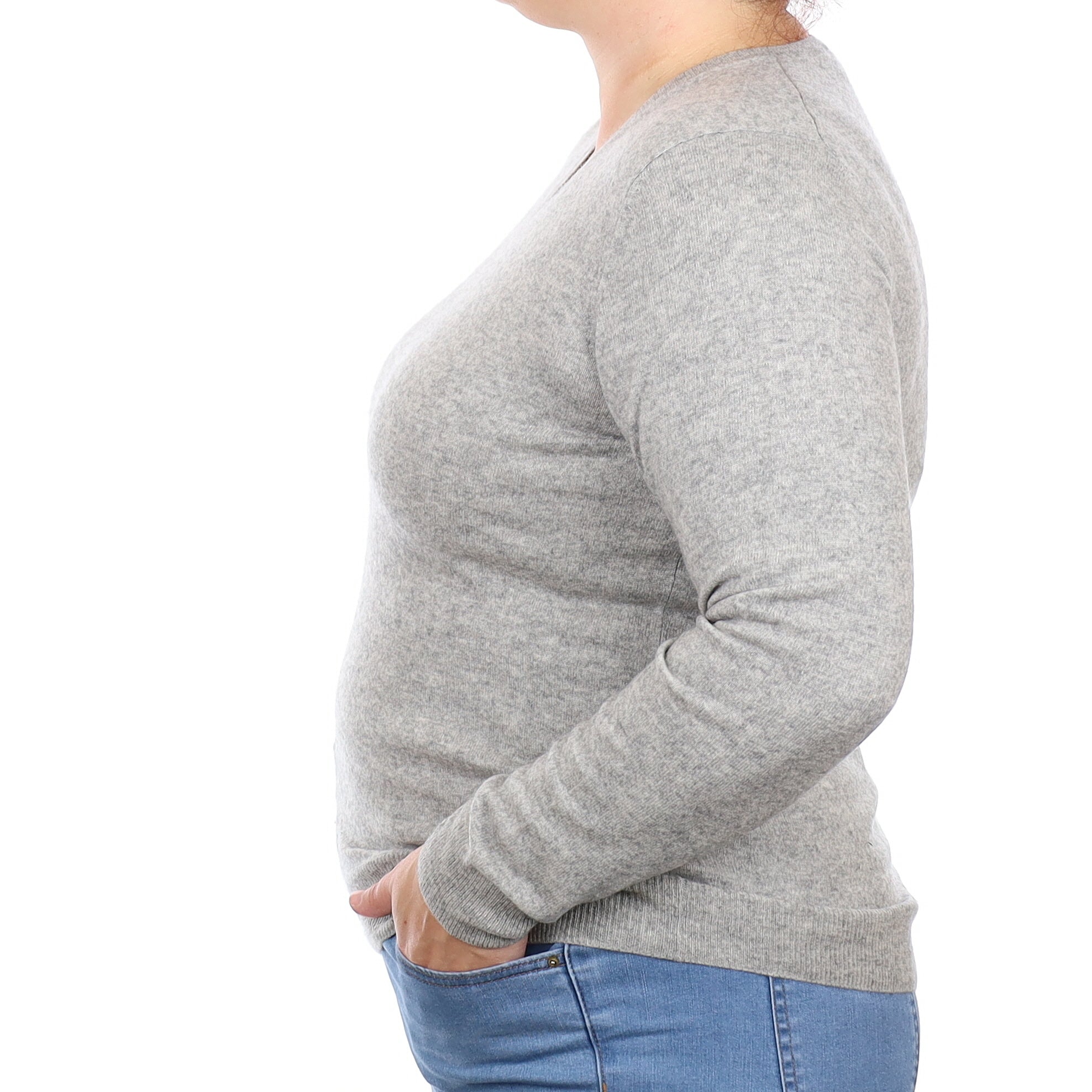 Smoke Grey Cashmere V Neck Jumper Large