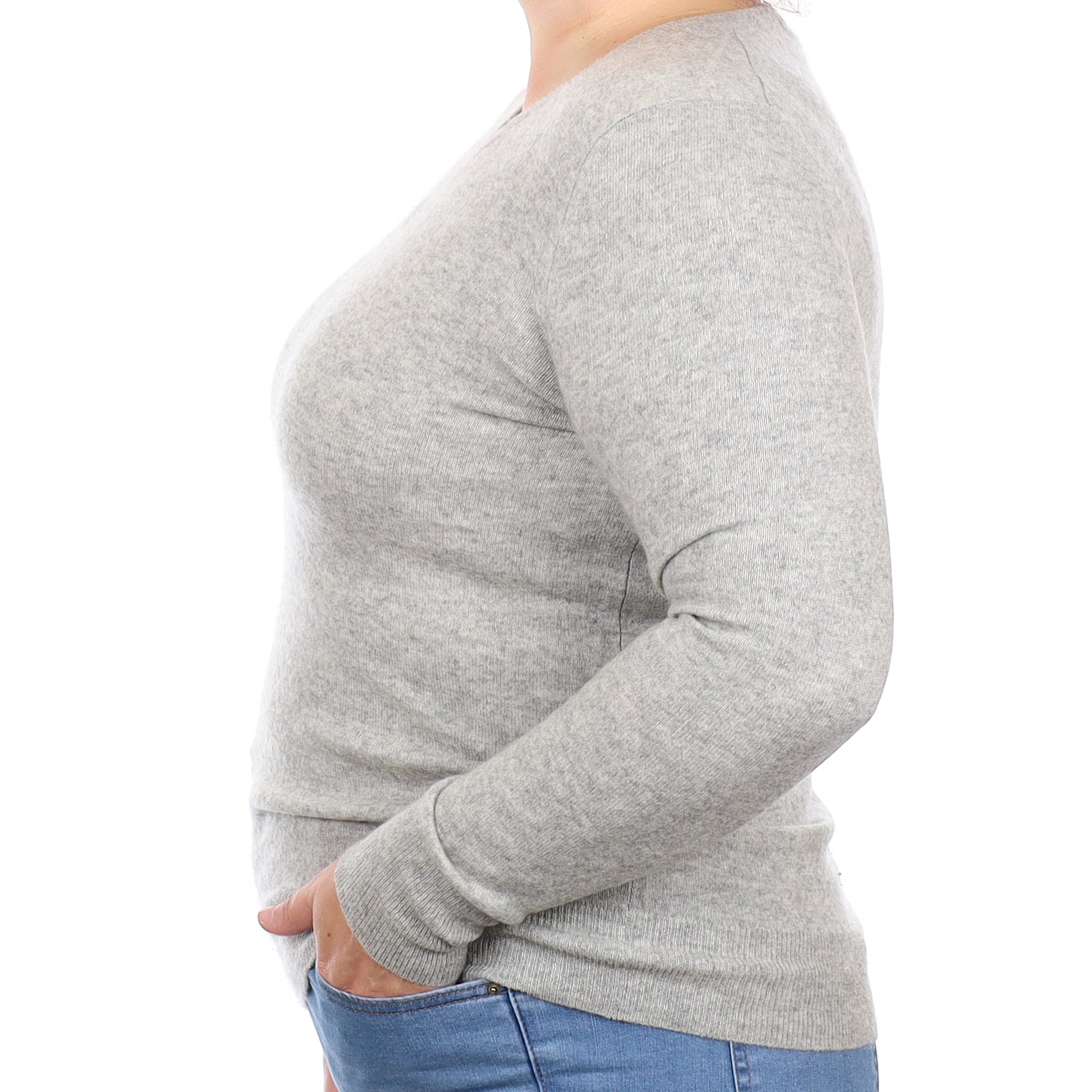 Smoke Grey Cashmere V Neck Jumper Large