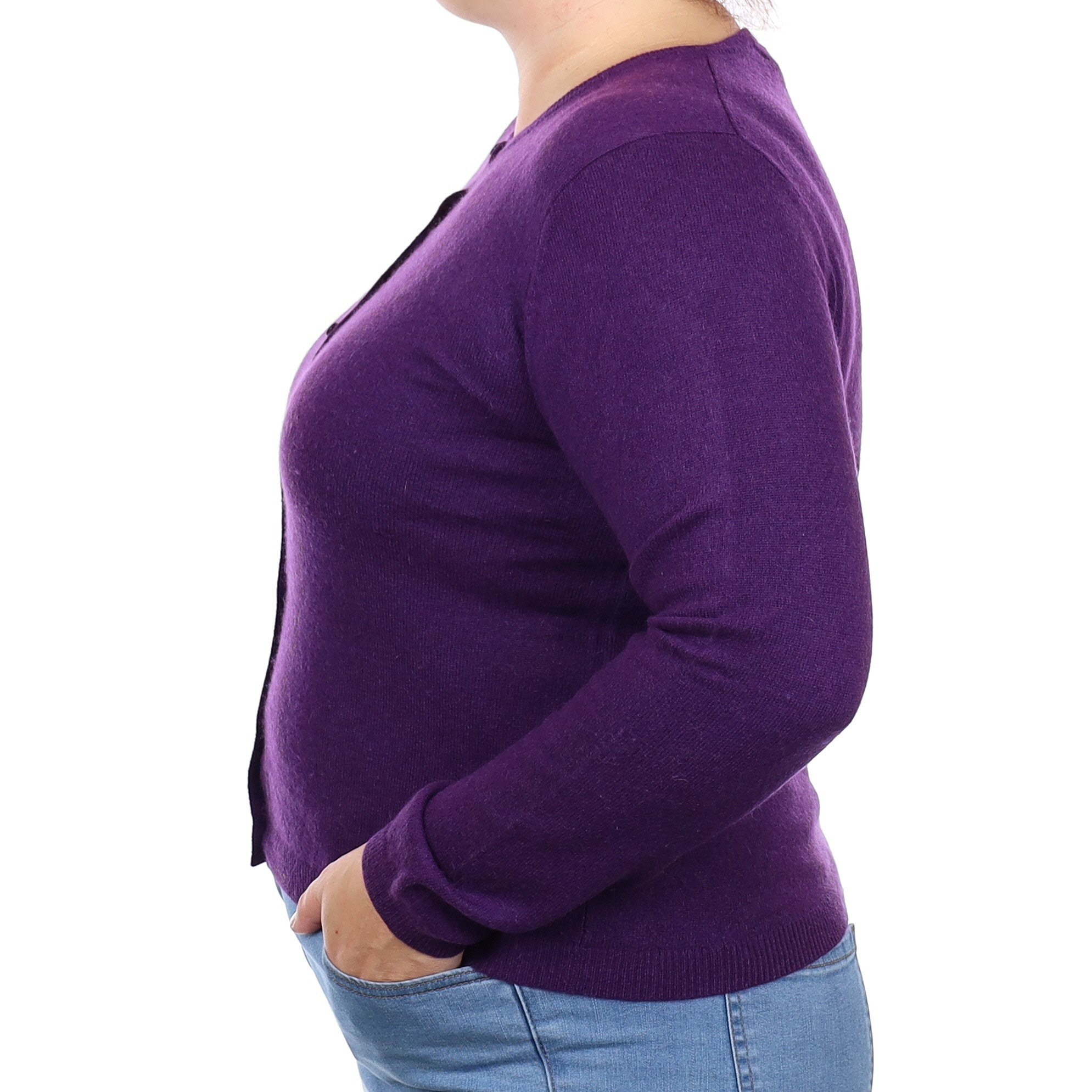 Iris Purple Cashmere Crew Neck Cardigan Large