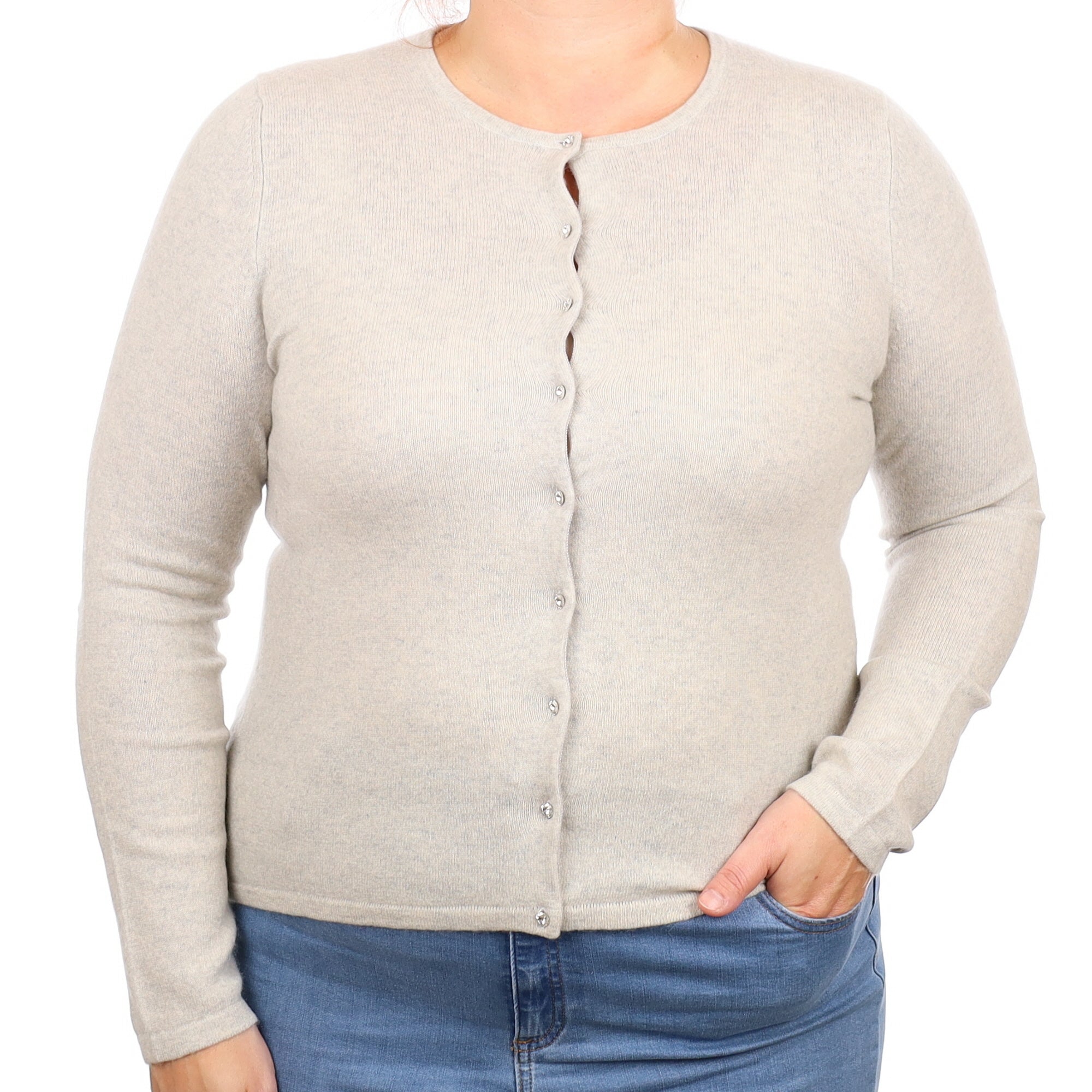 Mist Grey Cashmere Crew Neck Cardigan Large