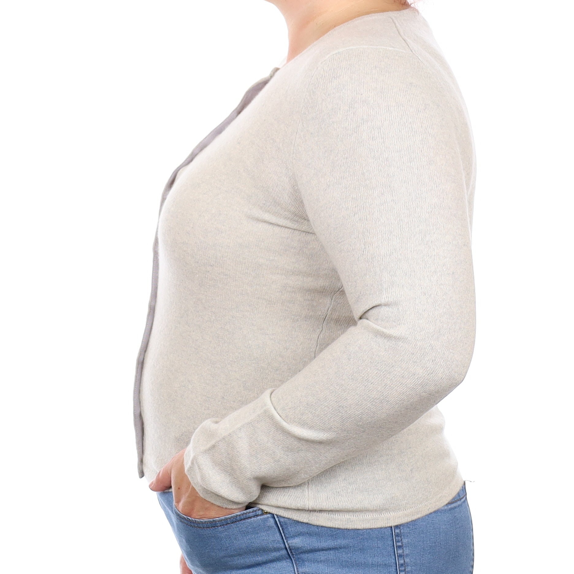 Mist Grey Cashmere Crew Neck Cardigan Large