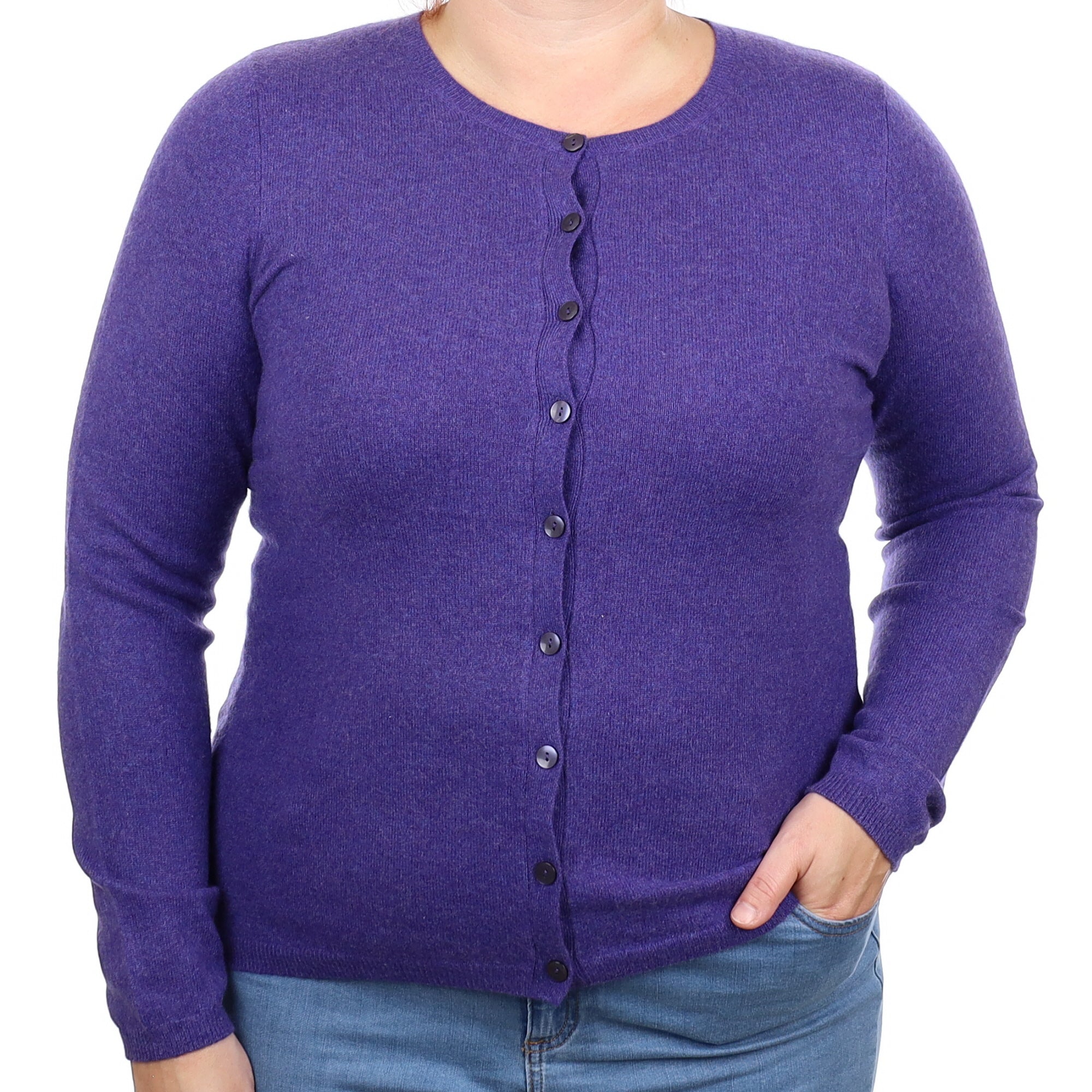 Deep Amethyst Cashmere Crew Neck Cardigan Large