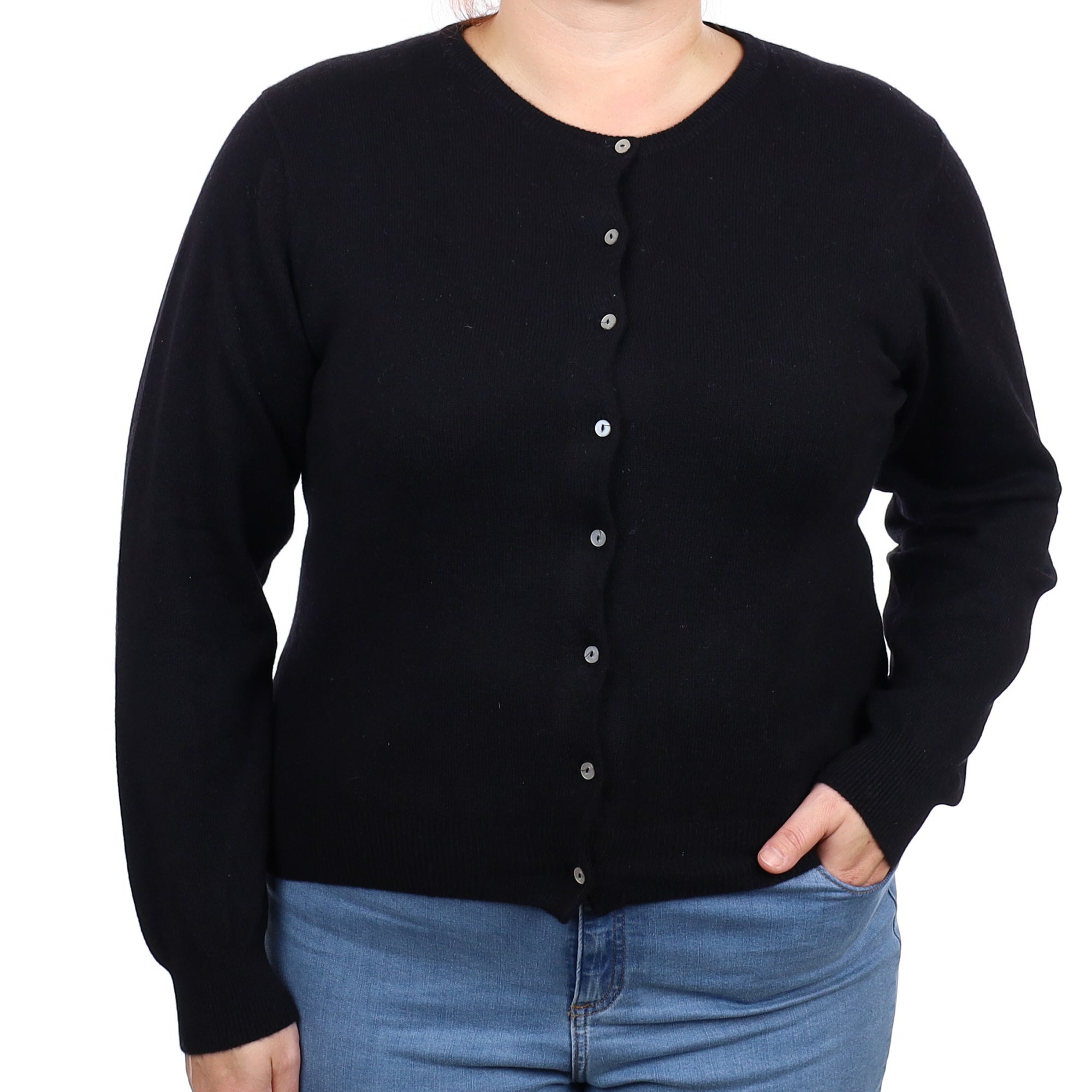 Black Cashmere Crew Neck Cardigan Large