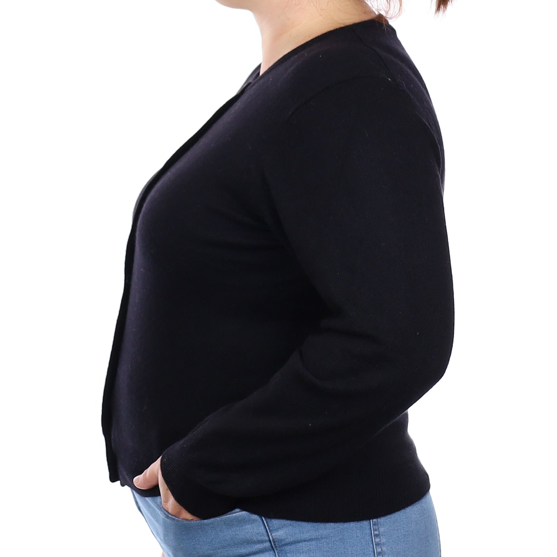 Black Cashmere Crew Neck Cardigan Large