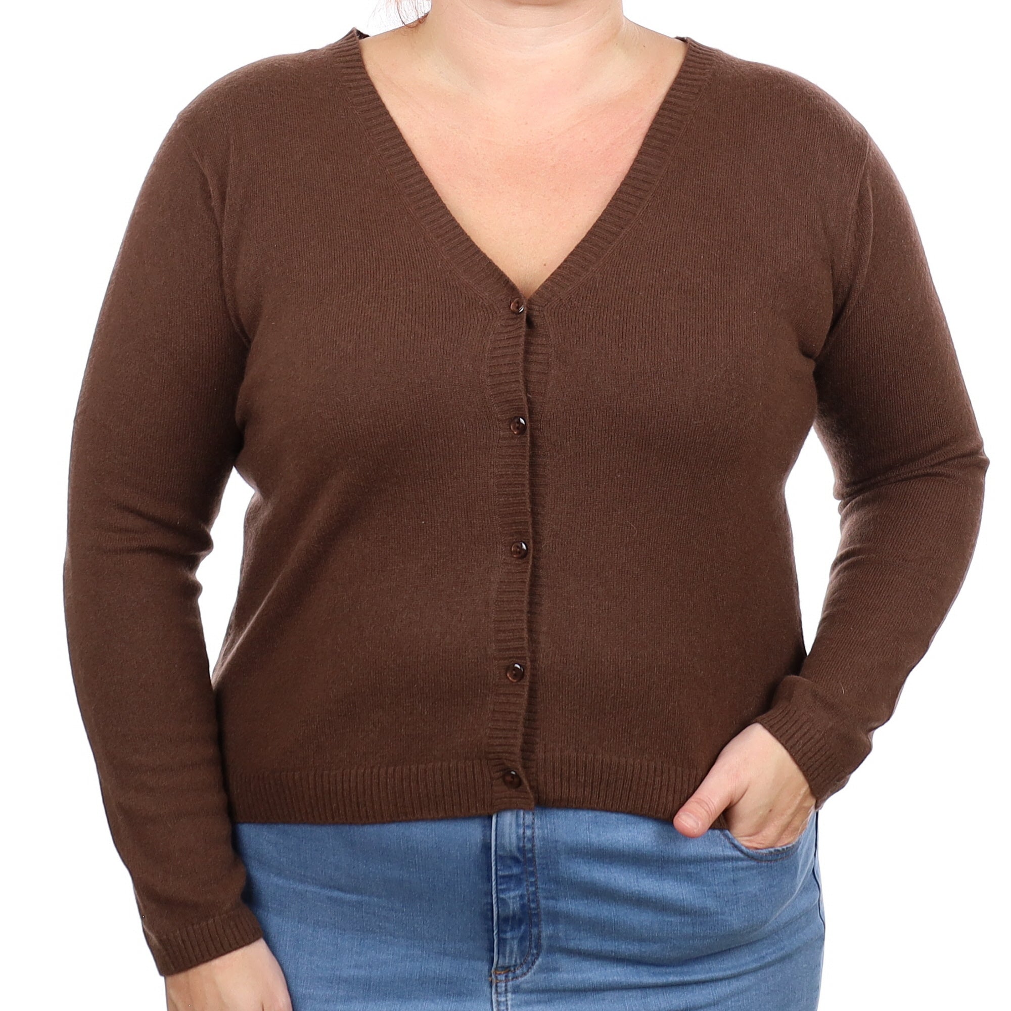 Chocolate Brown Cashmere V Neck Cardigan Large