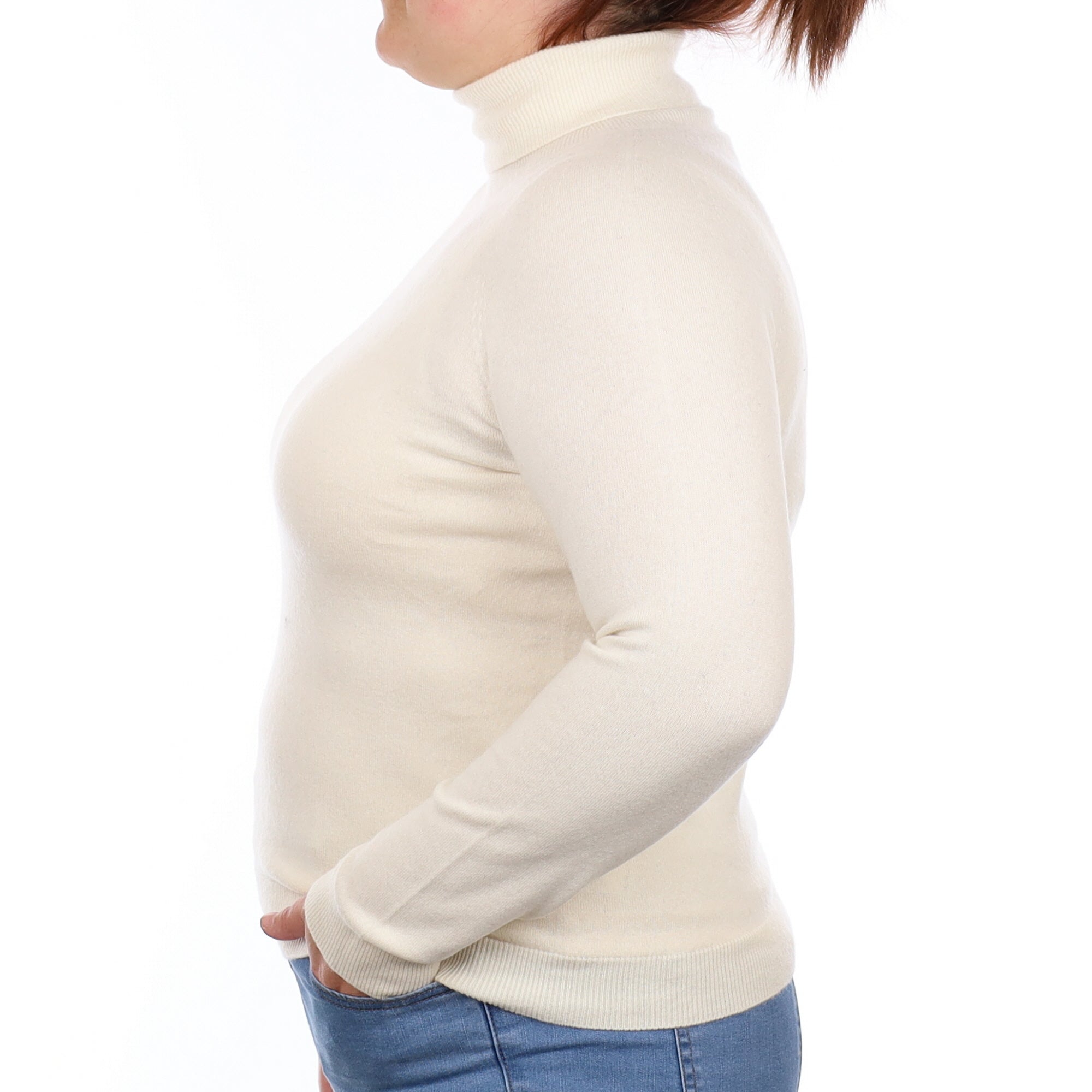 Warm White Cashmere Polo Neck Jumper Large