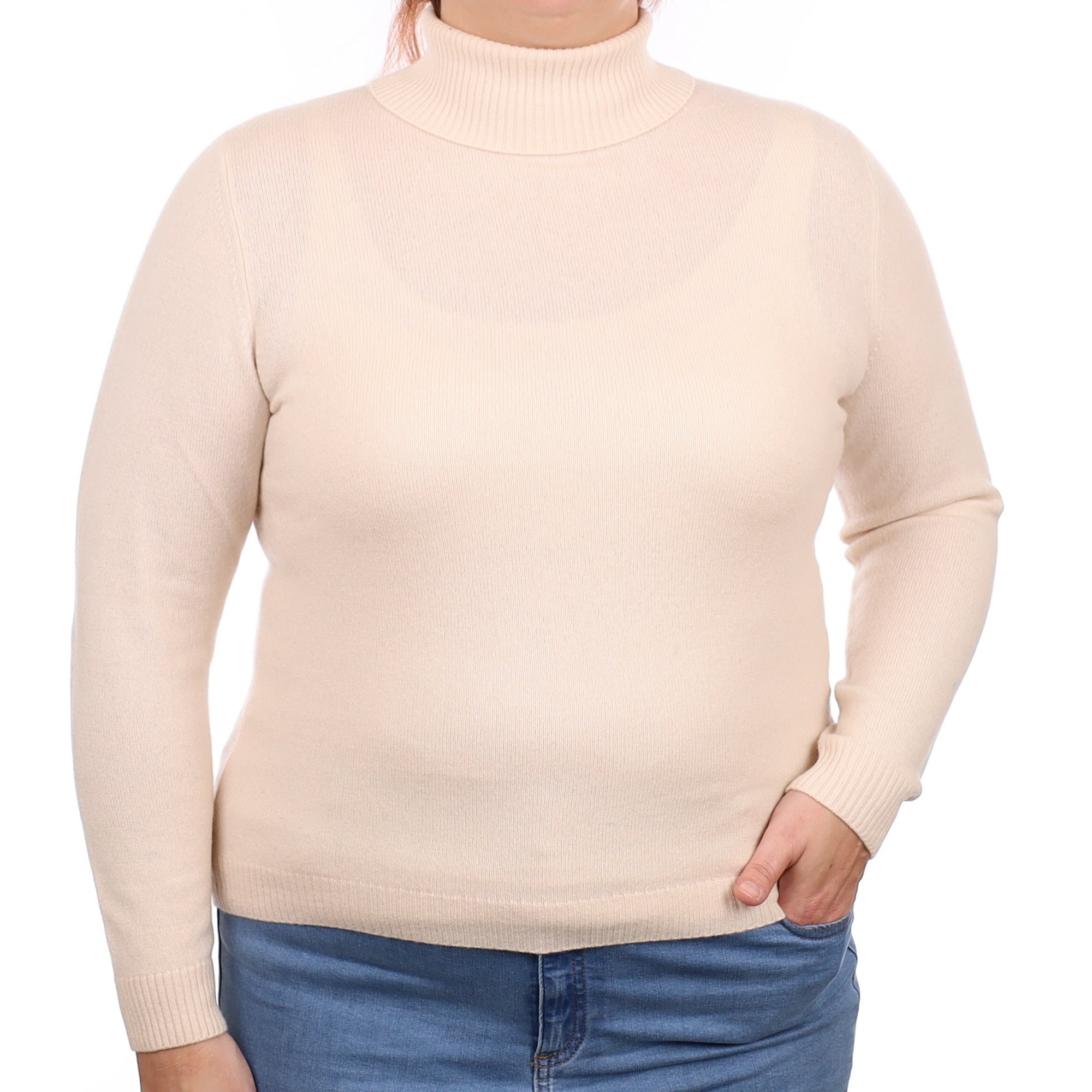 Oyster Pink Cashmere Polo Neck Jumper Large