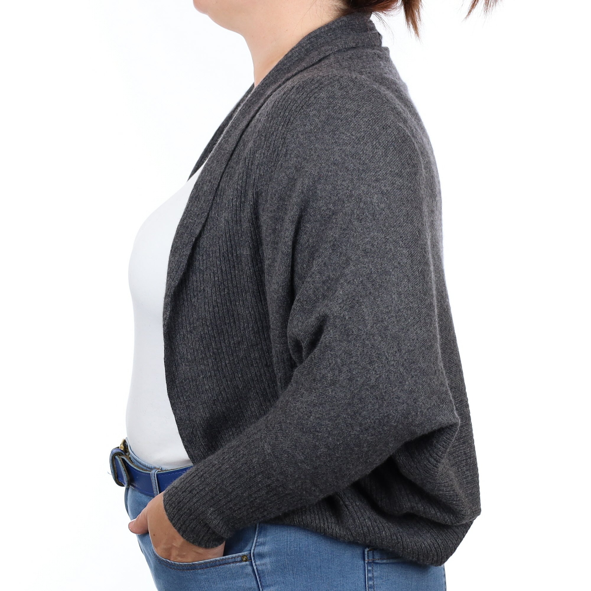 Slate Grey Cashmere Batwing Bolero Cardigan Large