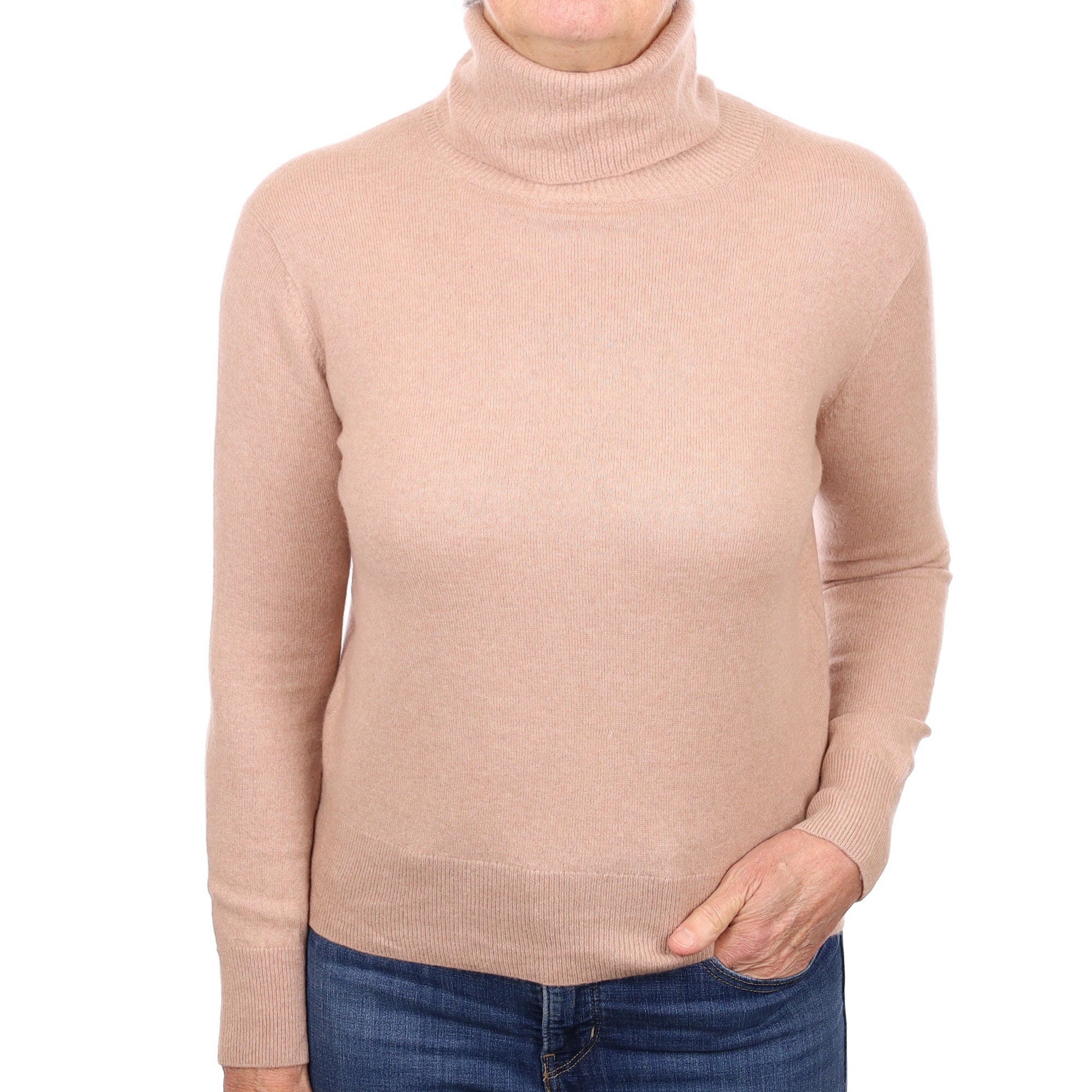 Nude Pink Cashmere Polo Neck Jumper Medium