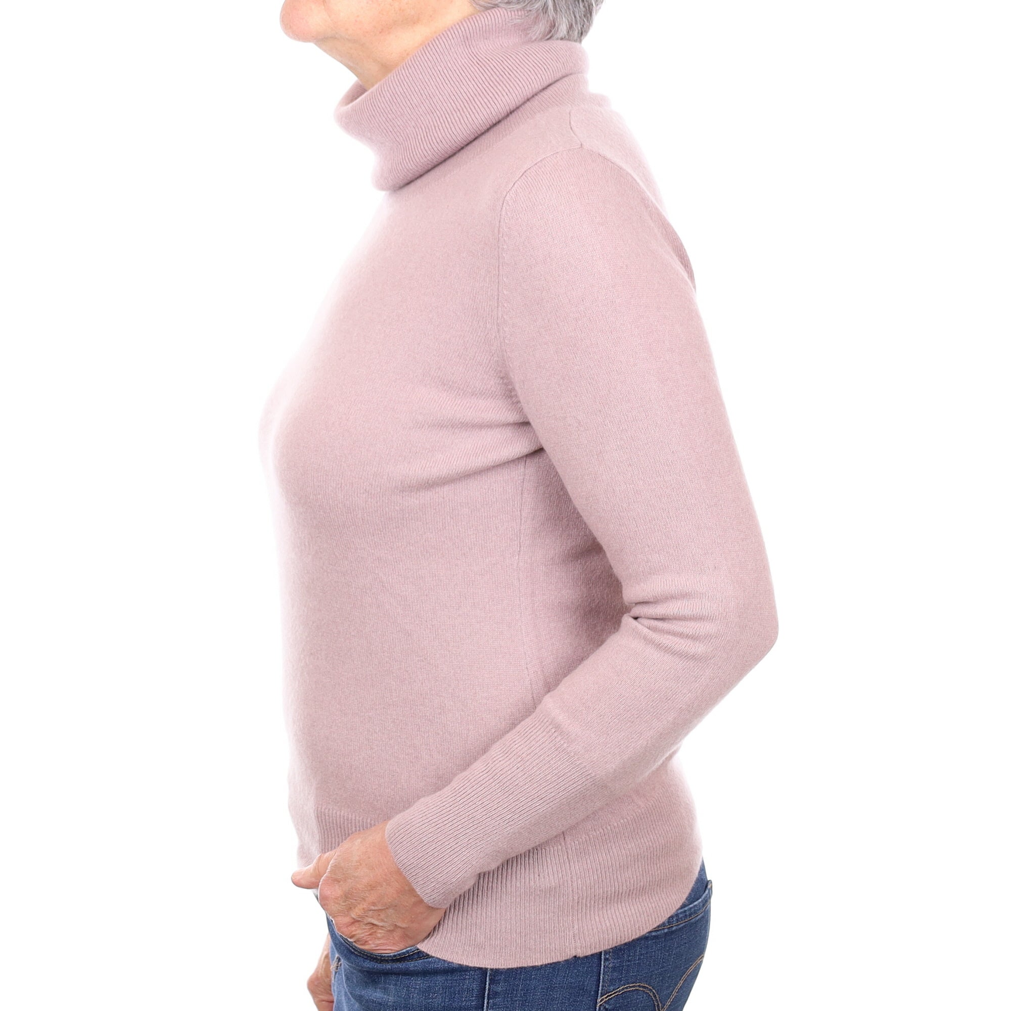 Jaeger Muted Lilac Cashmere Polo Neck Jumper Medium
