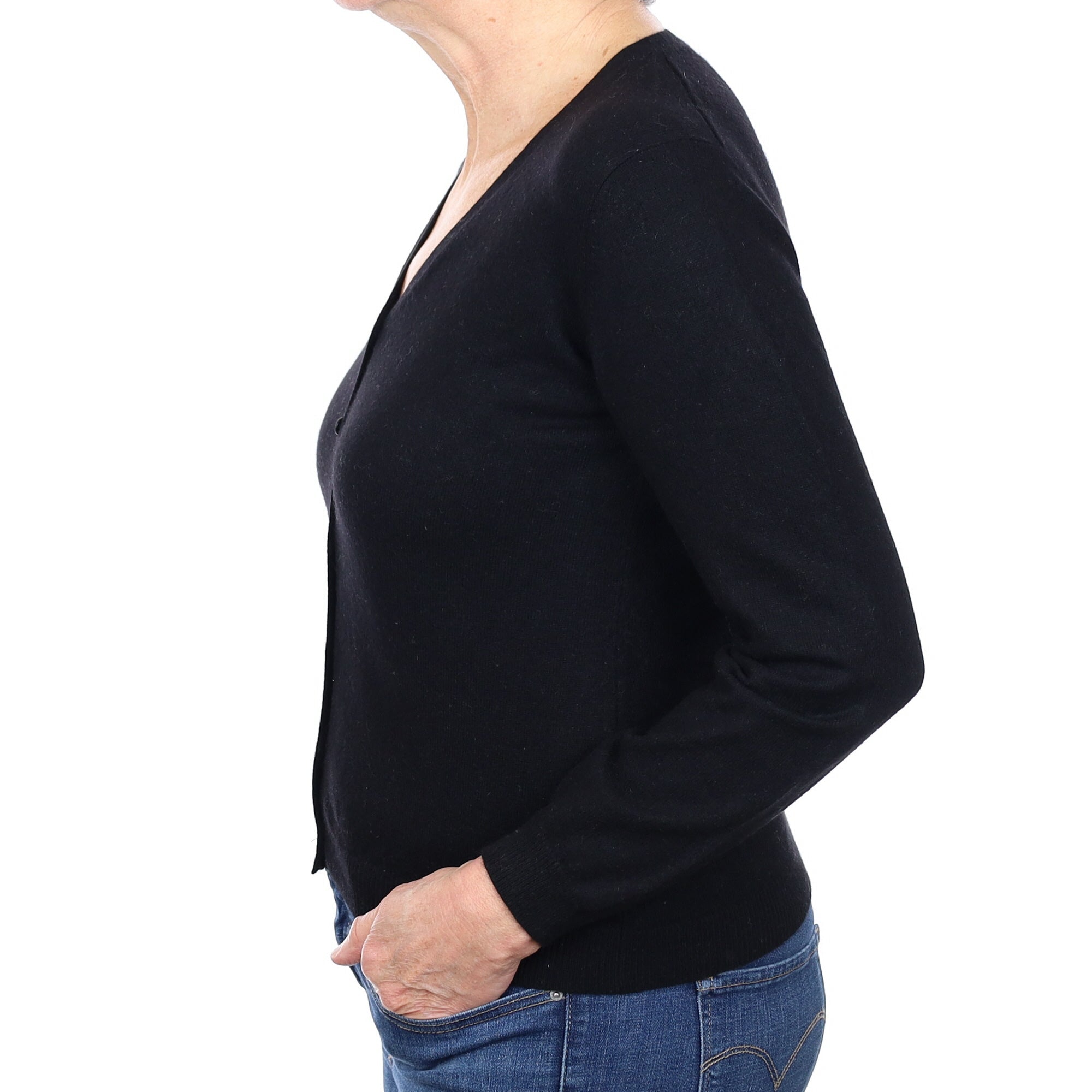 Black Cashmere V Neck Cardigan Medium