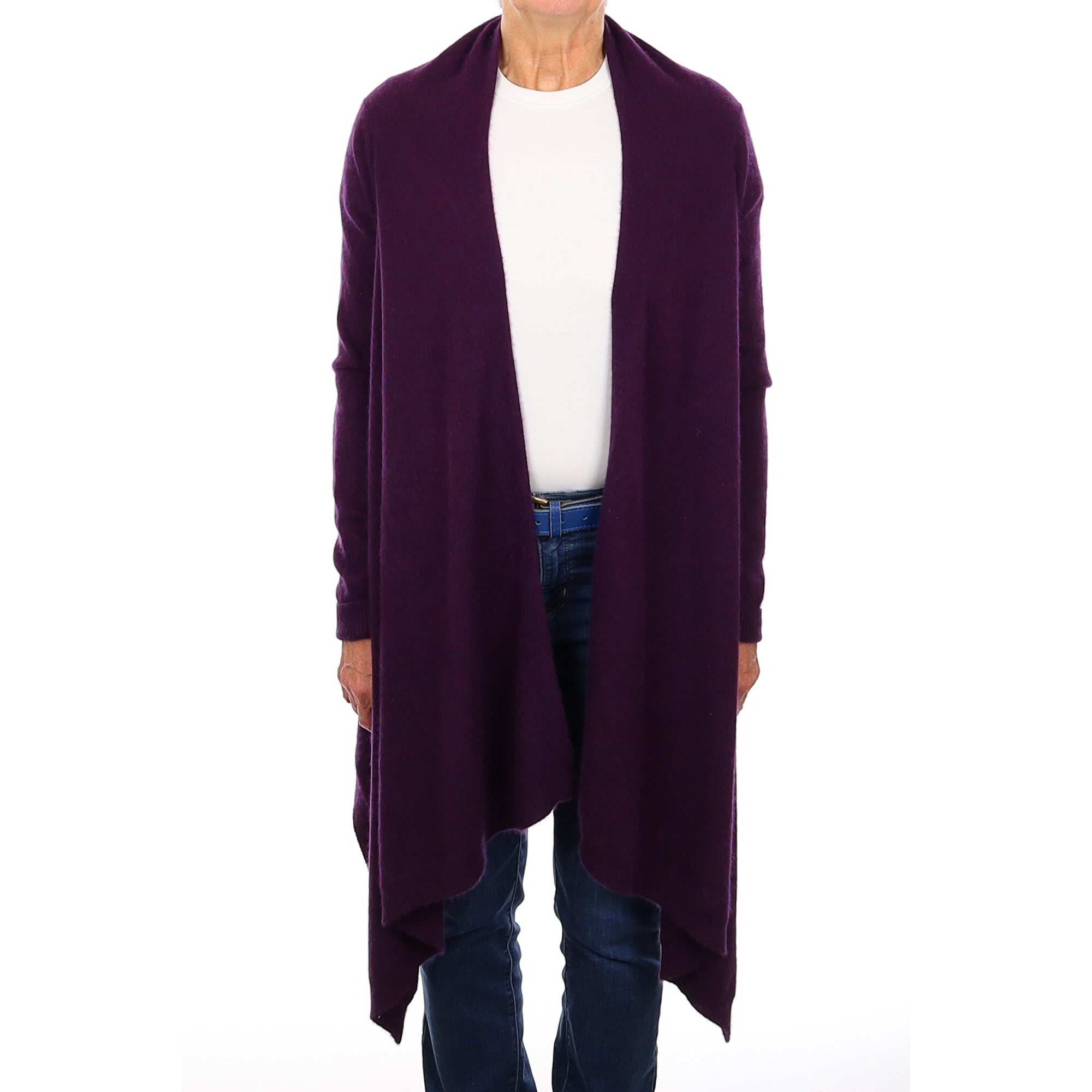 Deep Purple Marl Cashmere Waterfall Cardigan Medium
