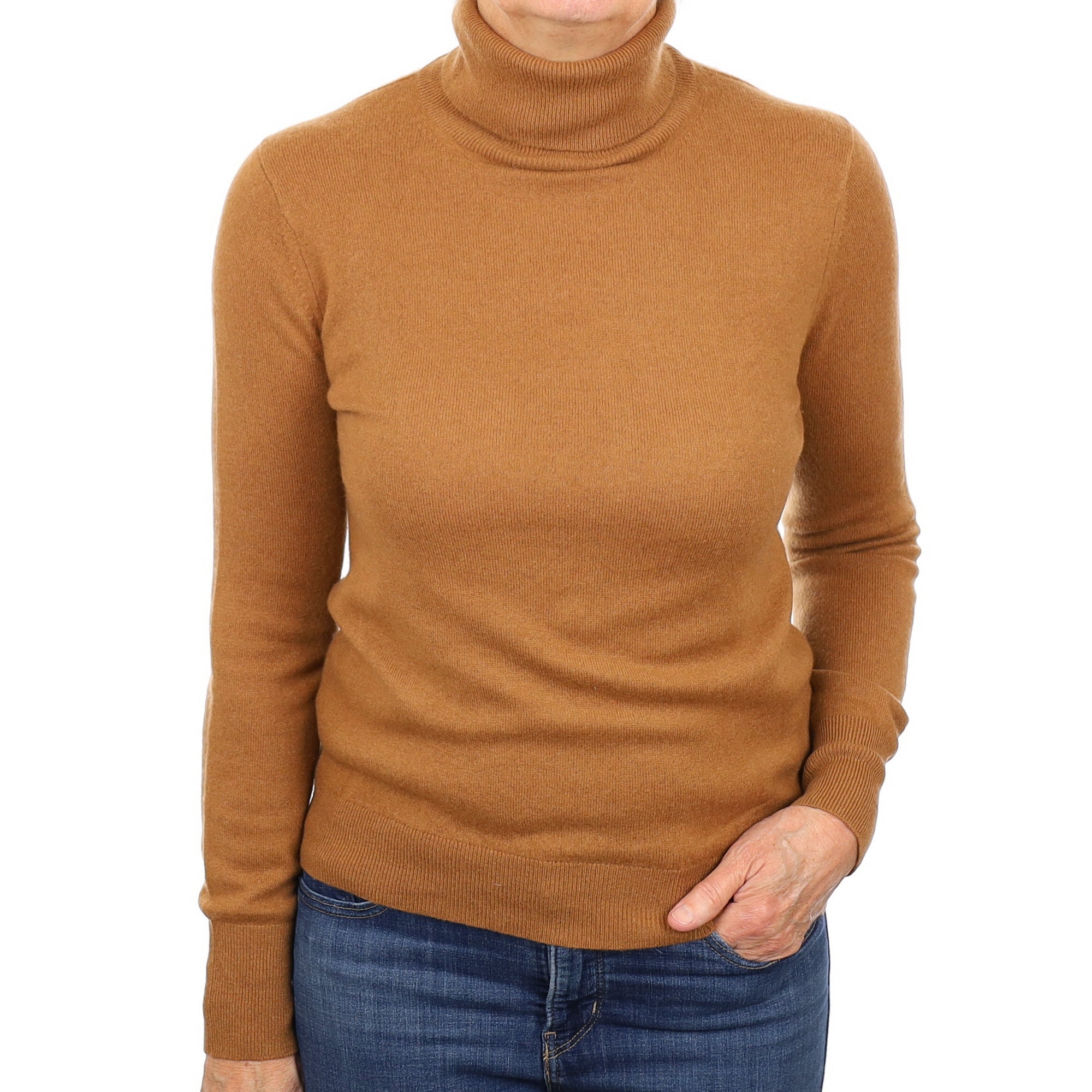 Cinnamon Brown Cashmere Polo Neck Jumper Medium