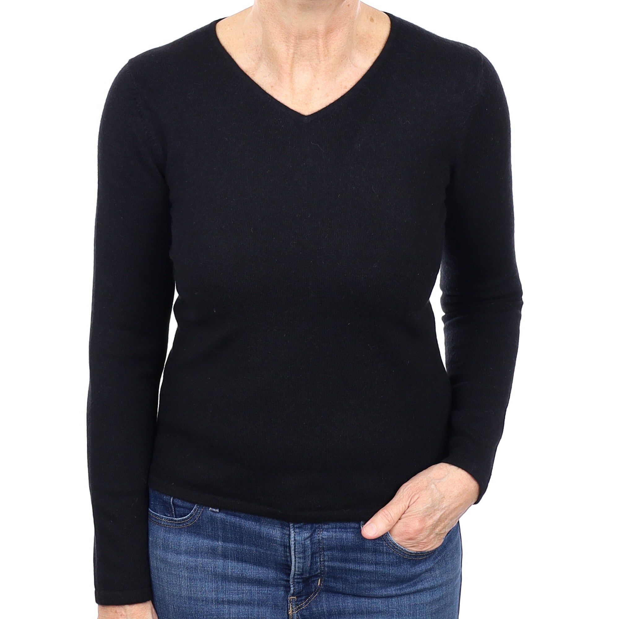 Black Cashmere V Neck Jumper Medium