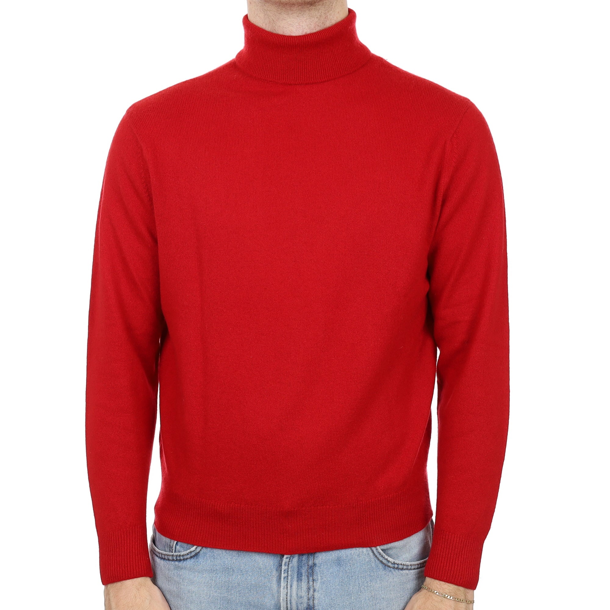 Men's Scarlet Red Cashmere Polo Neck Jumper Medium