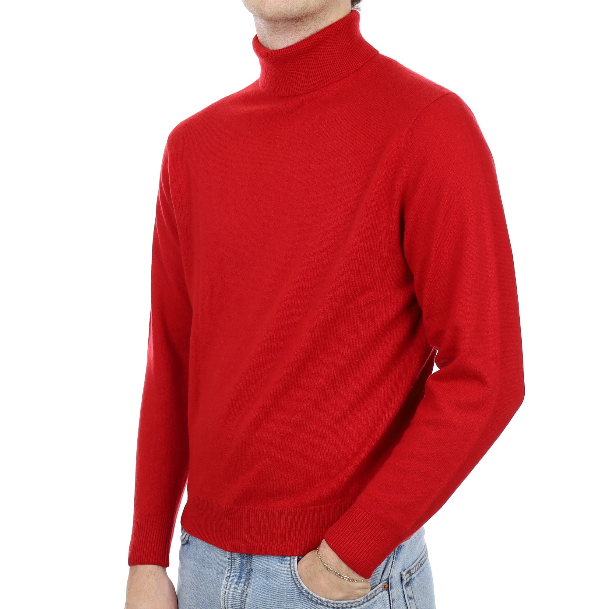 Men's Scarlet Red Cashmere Polo Neck Jumper Medium