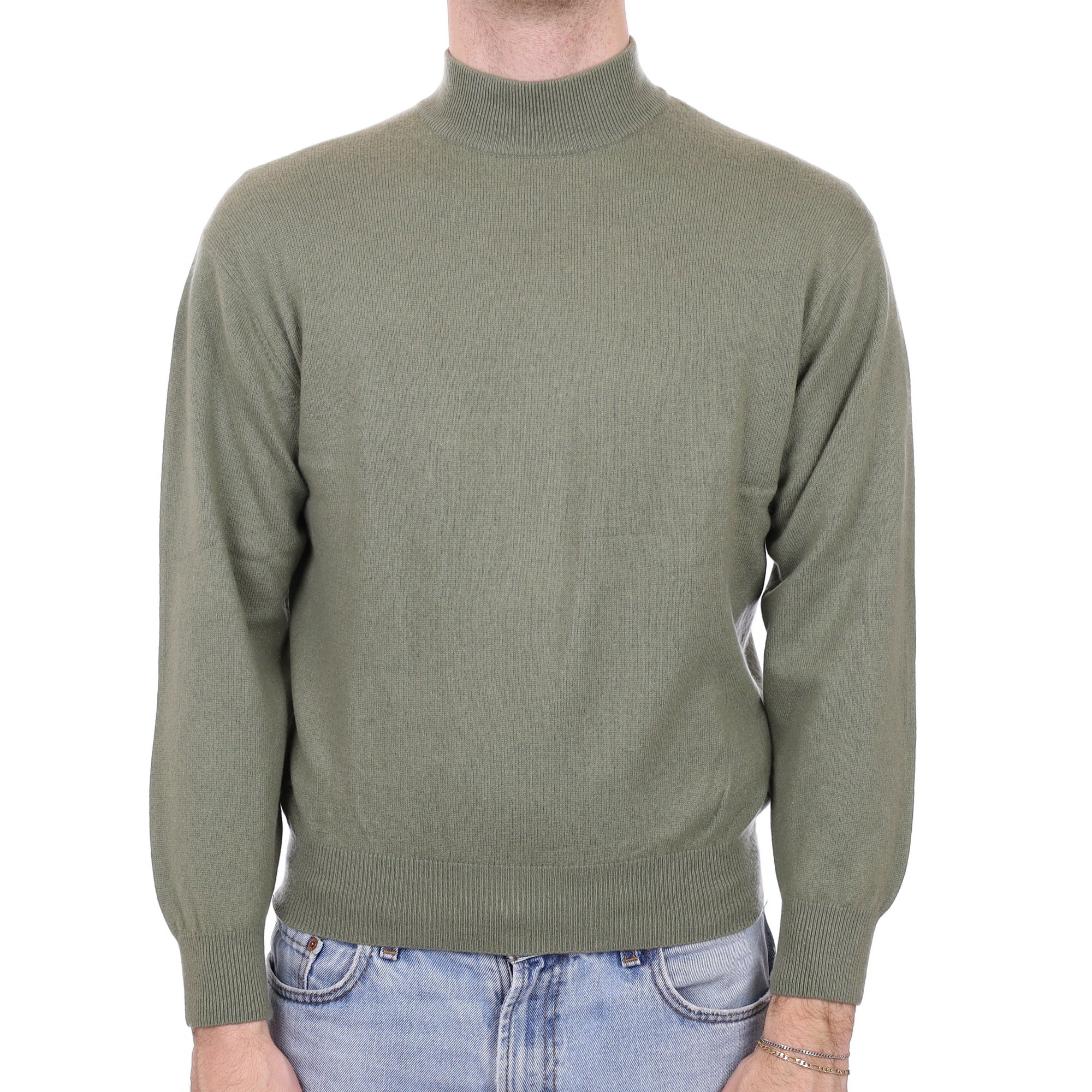 Men's Olive Green Cashmere Turtle Neck Jumper Medium
