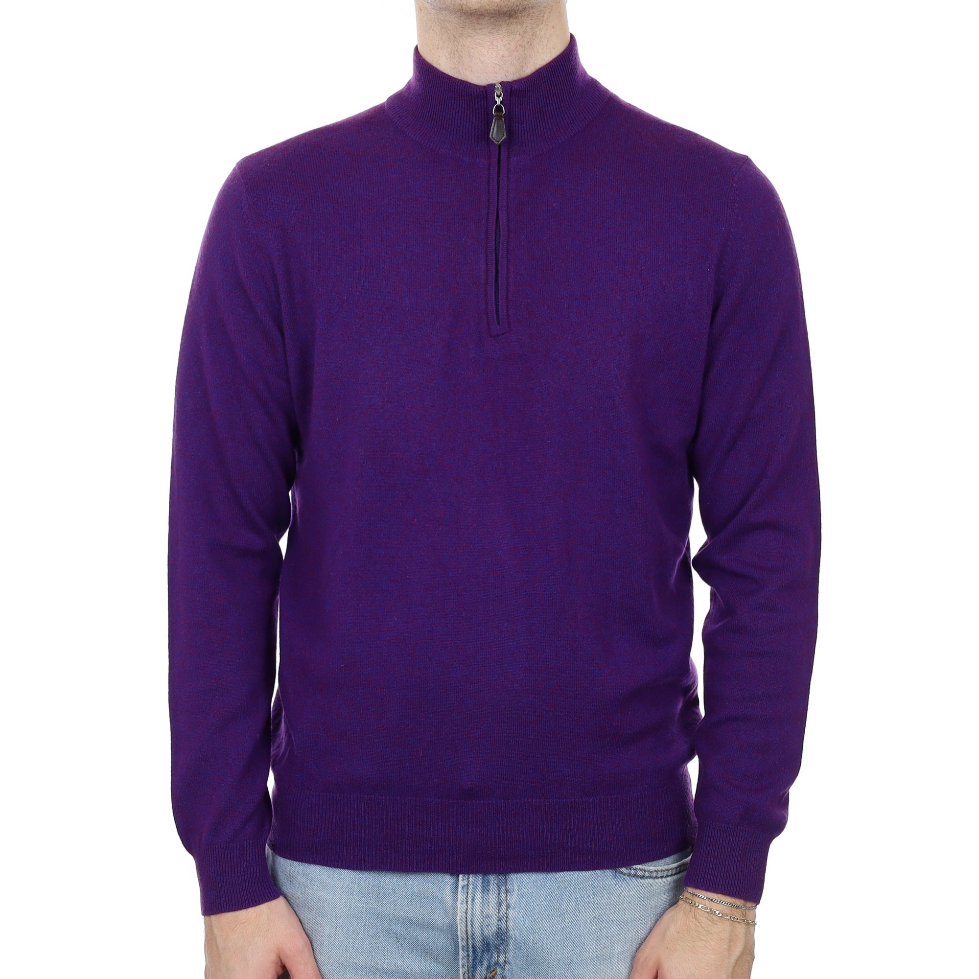 Men's Iris Purple Marl Cashmere 1/4 Zip Jumper Medium