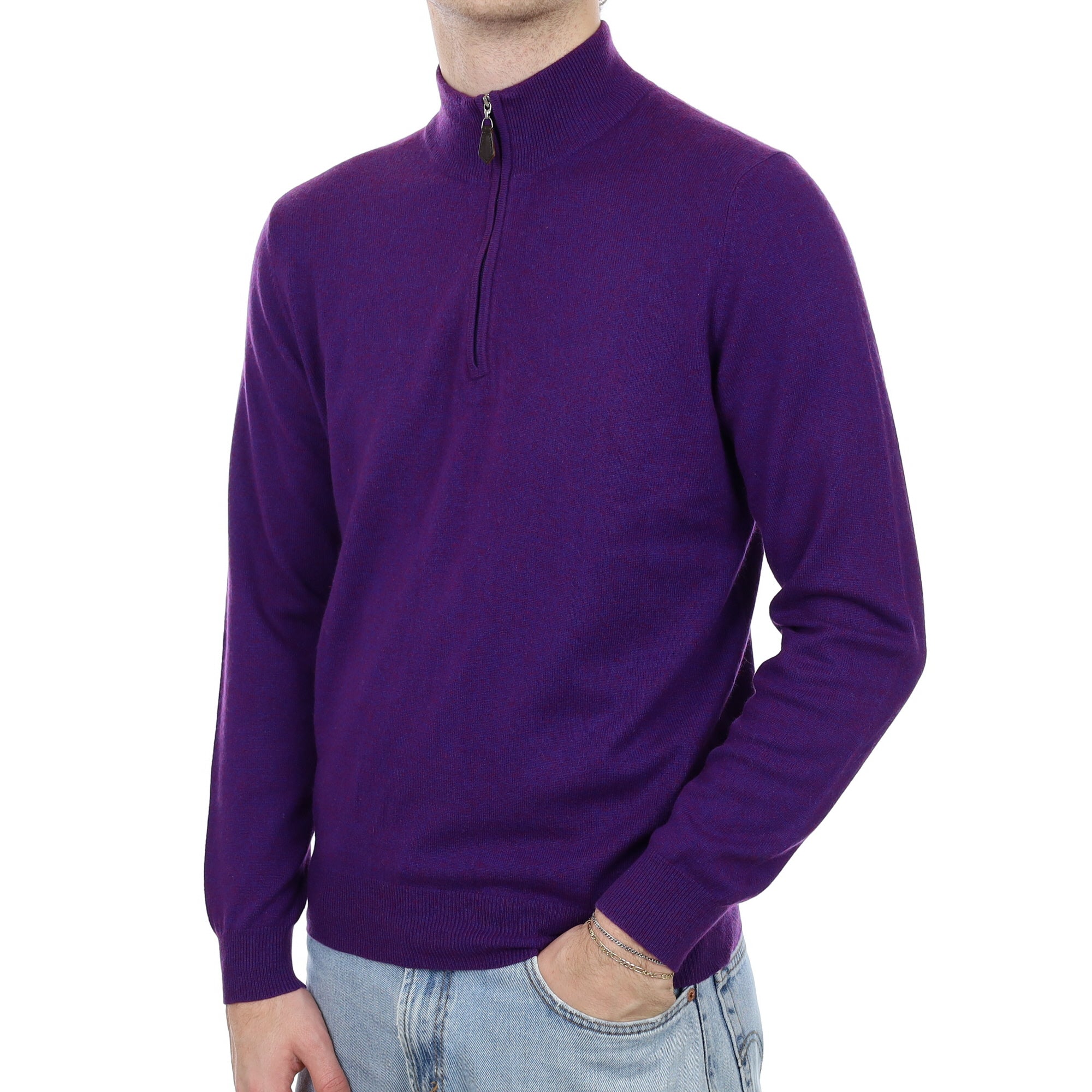 Men's Iris Purple Marl Cashmere 1/4 Zip Jumper Medium