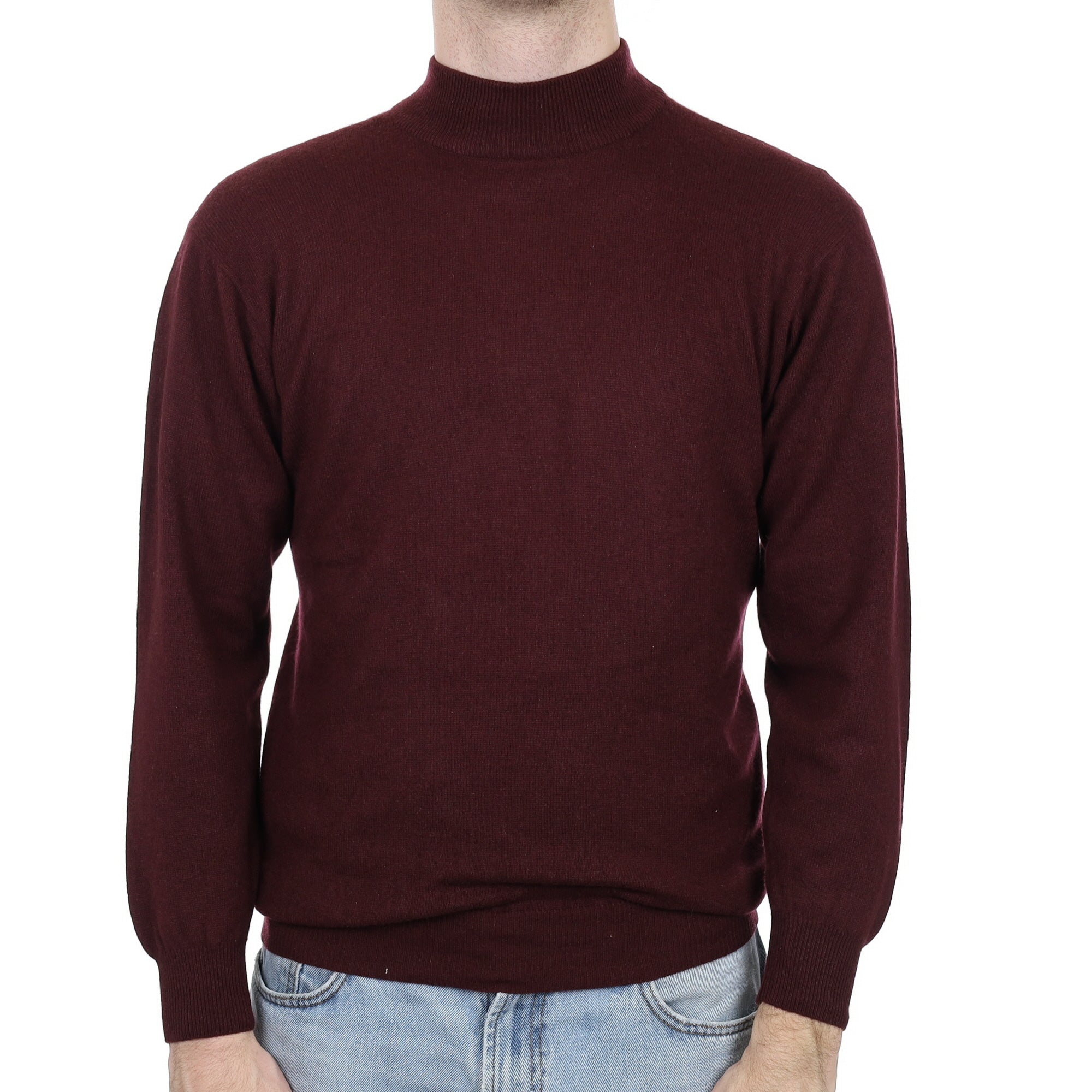 Men's Port Red Cashmere Turtle Neck Jumper Medium