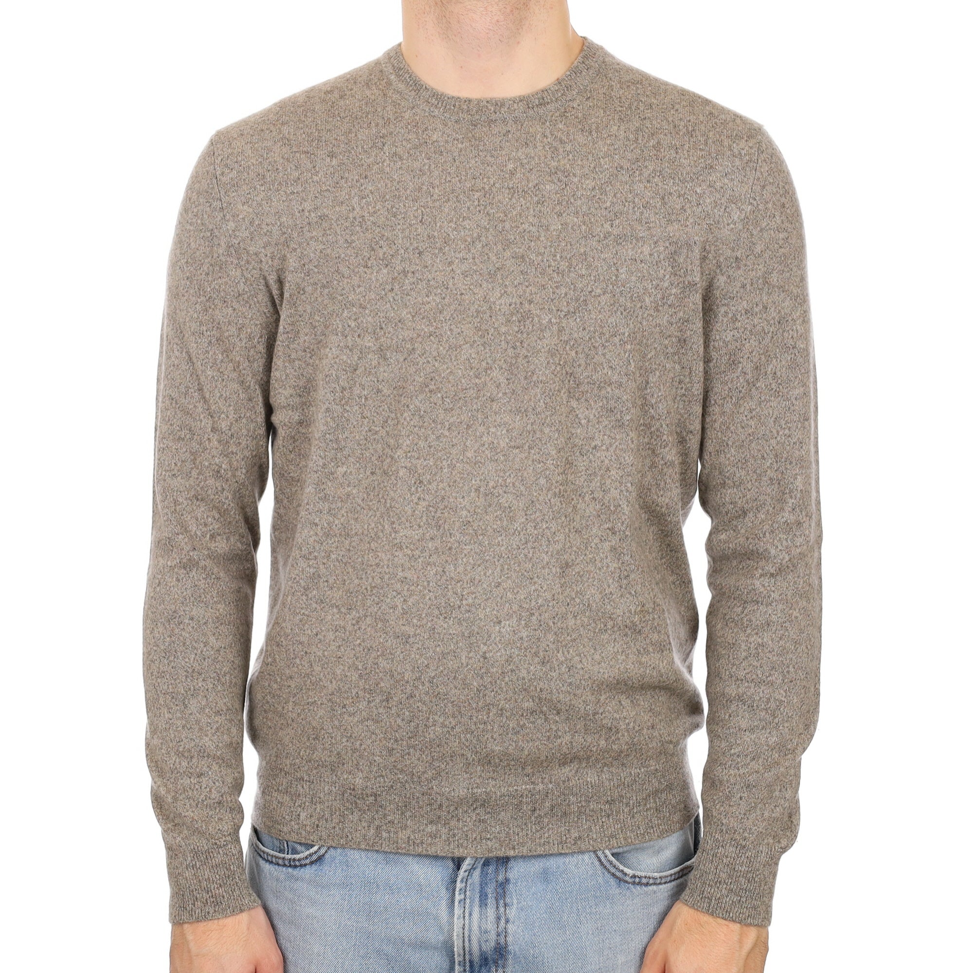 Men's Taupe Marl Cashmere Crew Neck Jumper Medium