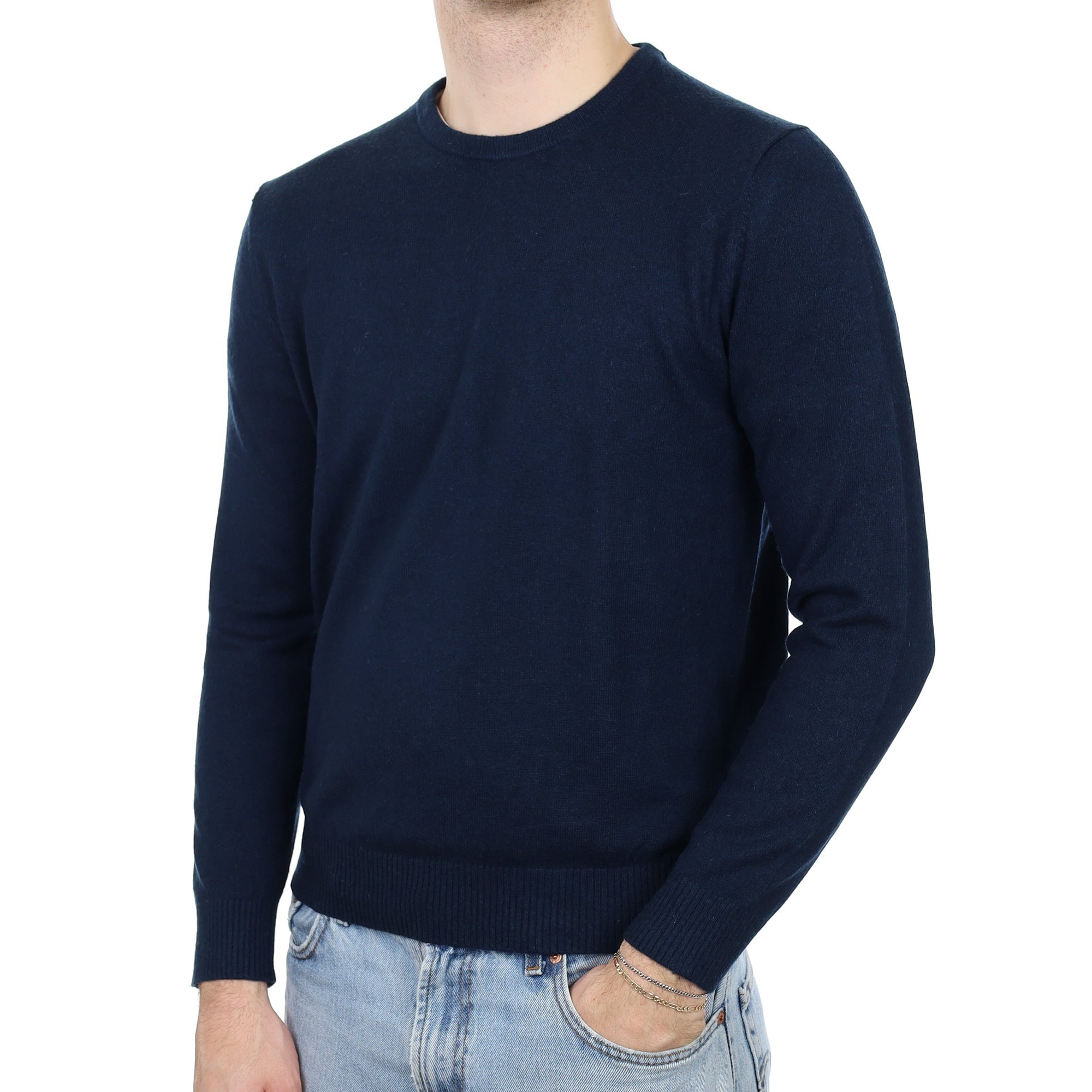 Men's Navy Blue Cashmere Crew Neck Jumper Medium